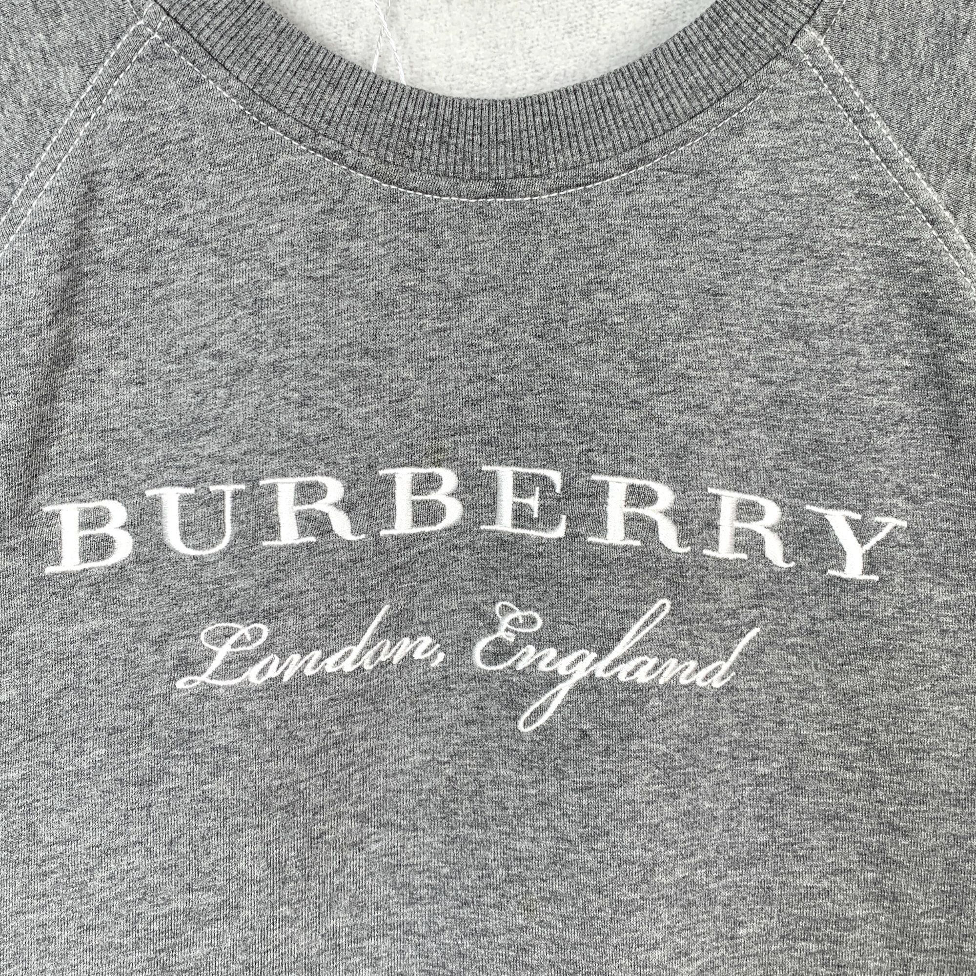Burberry Burberry Grey Logo Embroidery Crewneck Cotton Sweatshirt (Si Size L / US 10 / IT 46 - 6 Thumbnail