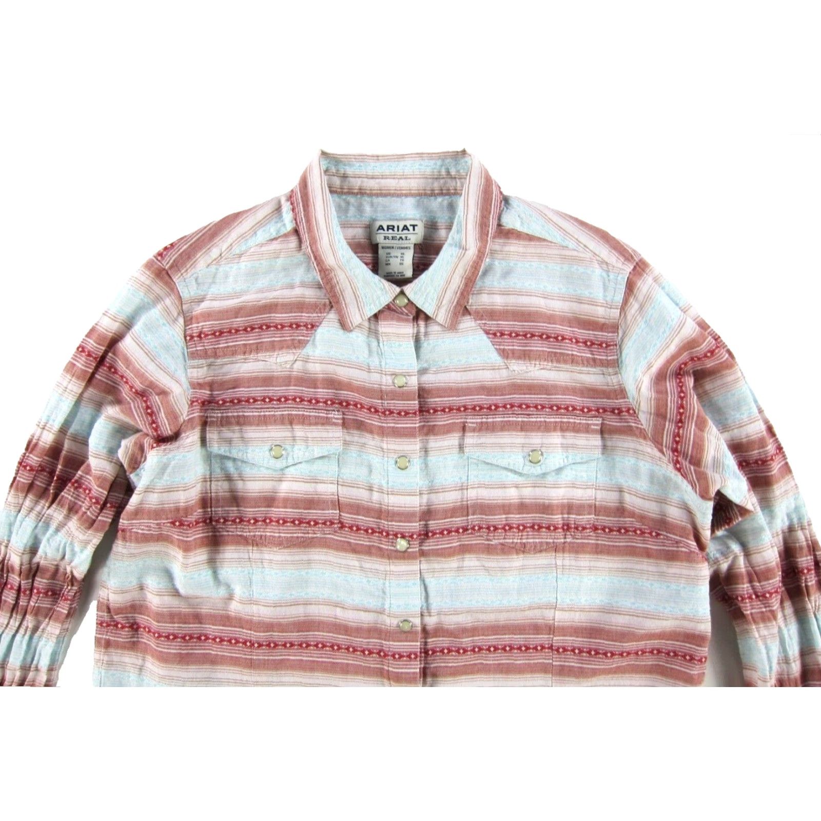 Ariat Ariat Real 100% Cotton Pink Blue Snap Button Long Sleeve Western Blouse XL Size XL / US 12-14 / IT 48-50 - 4 Thumbnail