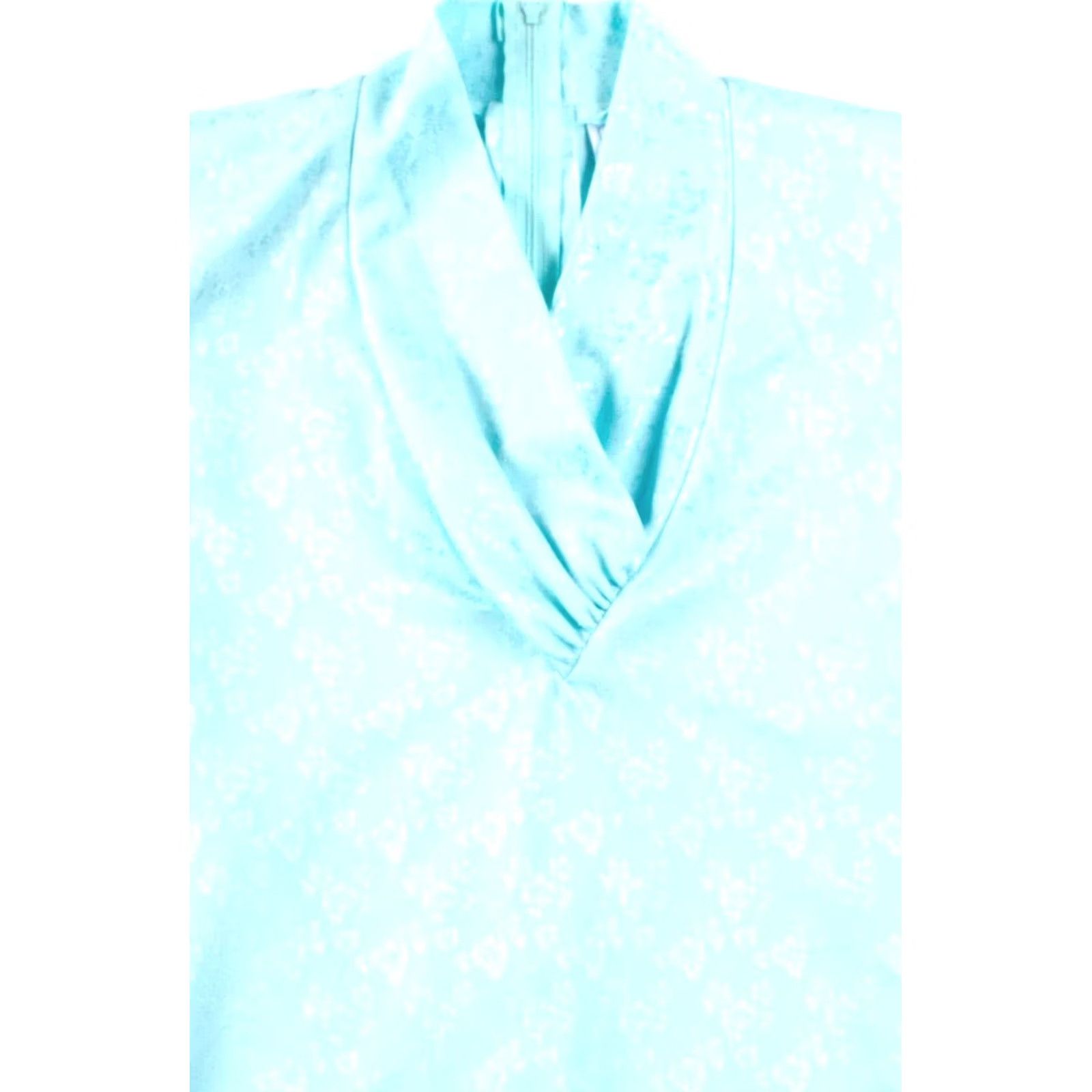 AQUA Nancy II Shiny Aqua Floral Shawl Collar Blouse Small Polyester Vintage Shiny Aqua Floral Shawl Collar Blouse Womens Size S / US 4 / IT 40 - 2 Thumbnail