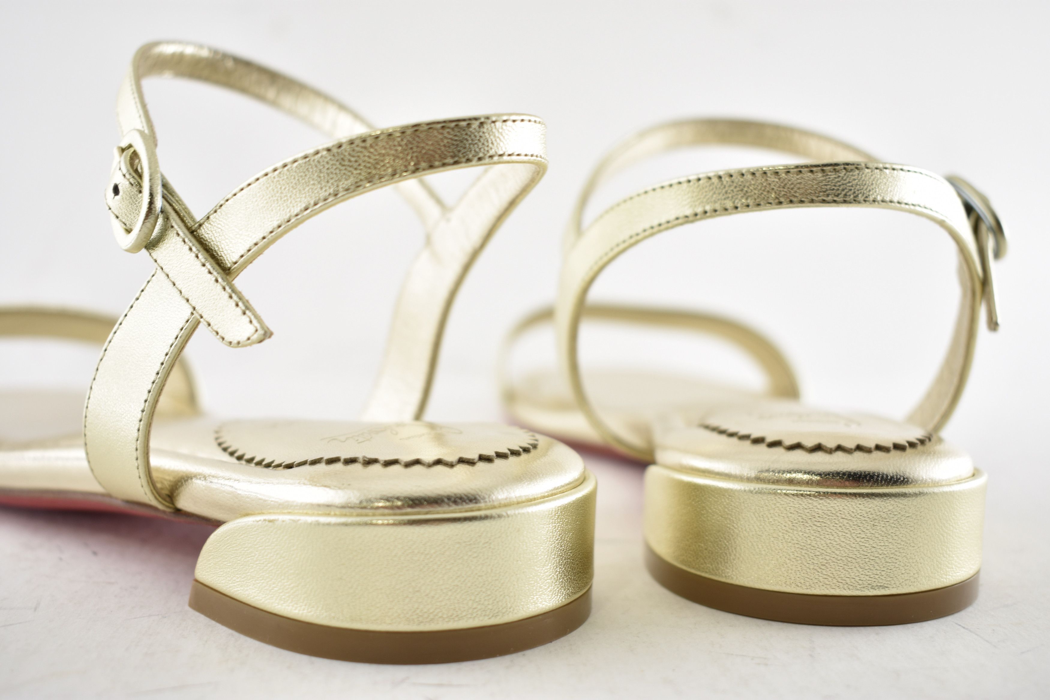 Christian Louboutin Sweet Jane Sandal Flat Platine Gold Leather Ankle Strap 41 Size US 11 / IT 41 - 19 Thumbnail
