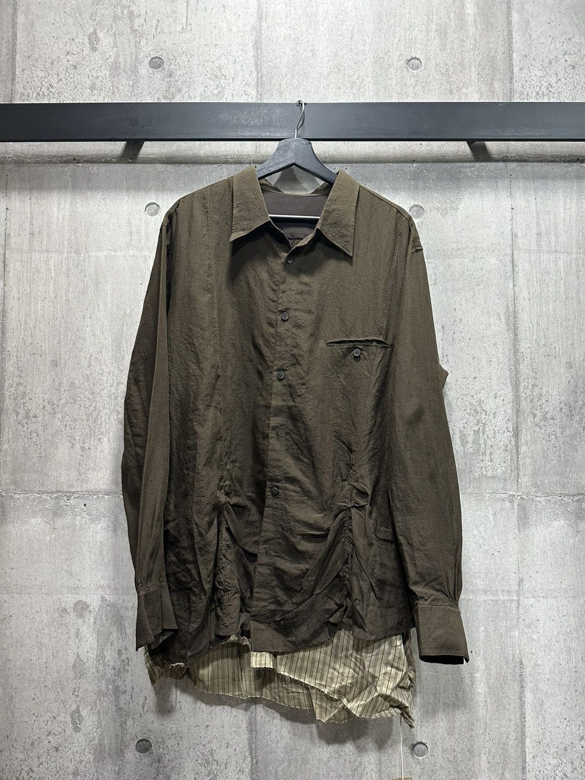 Ziggy Chen SS24 Brown Wrinkled Layered Shirt Size US M / EU 48-50 / 2 - 1 Thumbnail