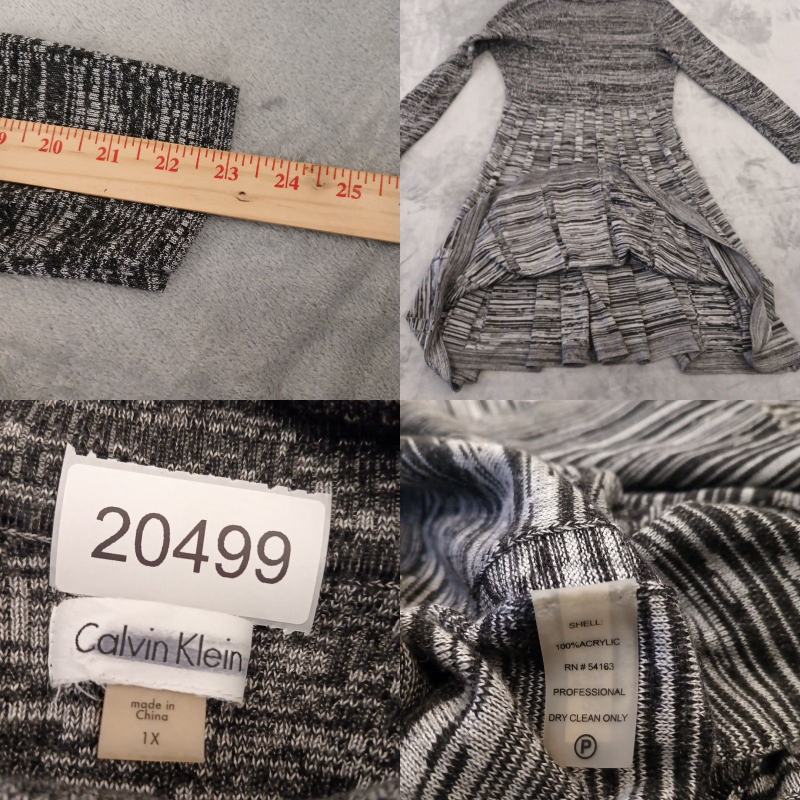 Calvin Klein Calvin Klein Sweater Dress Plus Size 1X Gray Black Striped Long Sleeve Pleated Knit Midi Dress Womens Size XL / US 12-14 / IT 48-50 - 8 Thumbnail