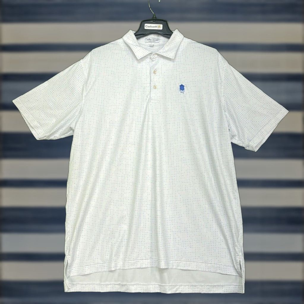 Peter Millar Peter Millar Summer Comfort Polo Shirt Mens XL White Geometric Short Sleeve Polo Golf Shirt, Polyester Spandex, 3D Logo, Breathable, Regular Fit Size US XL / EU 56 / 4 - 1 Thumbnail
