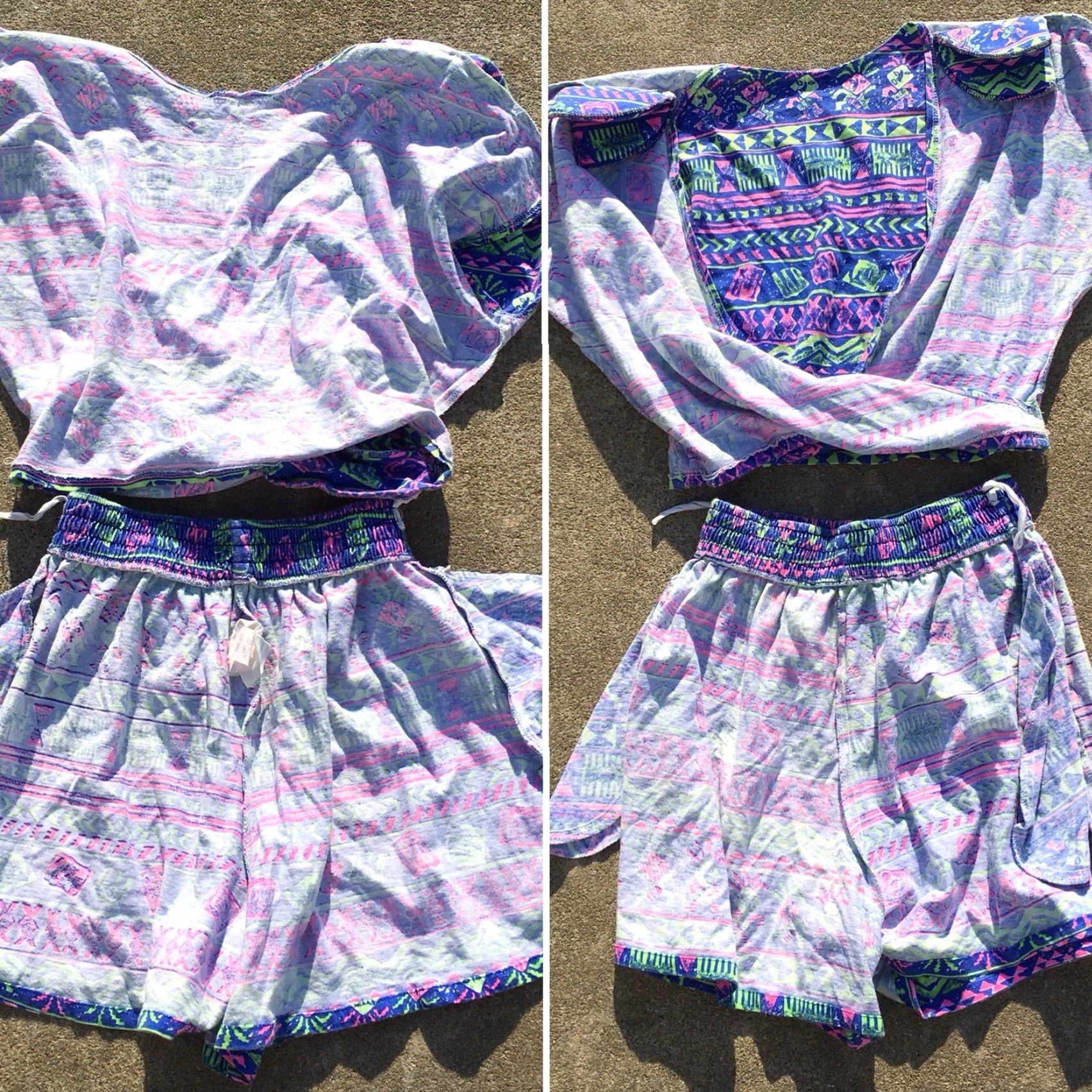 Vintage Vtg Meta Sport Shorts & Crop Top Tee 80s Neon Geometric 1980s Size L runs small Size L / US 10 / IT 46 - 5 Thumbnail