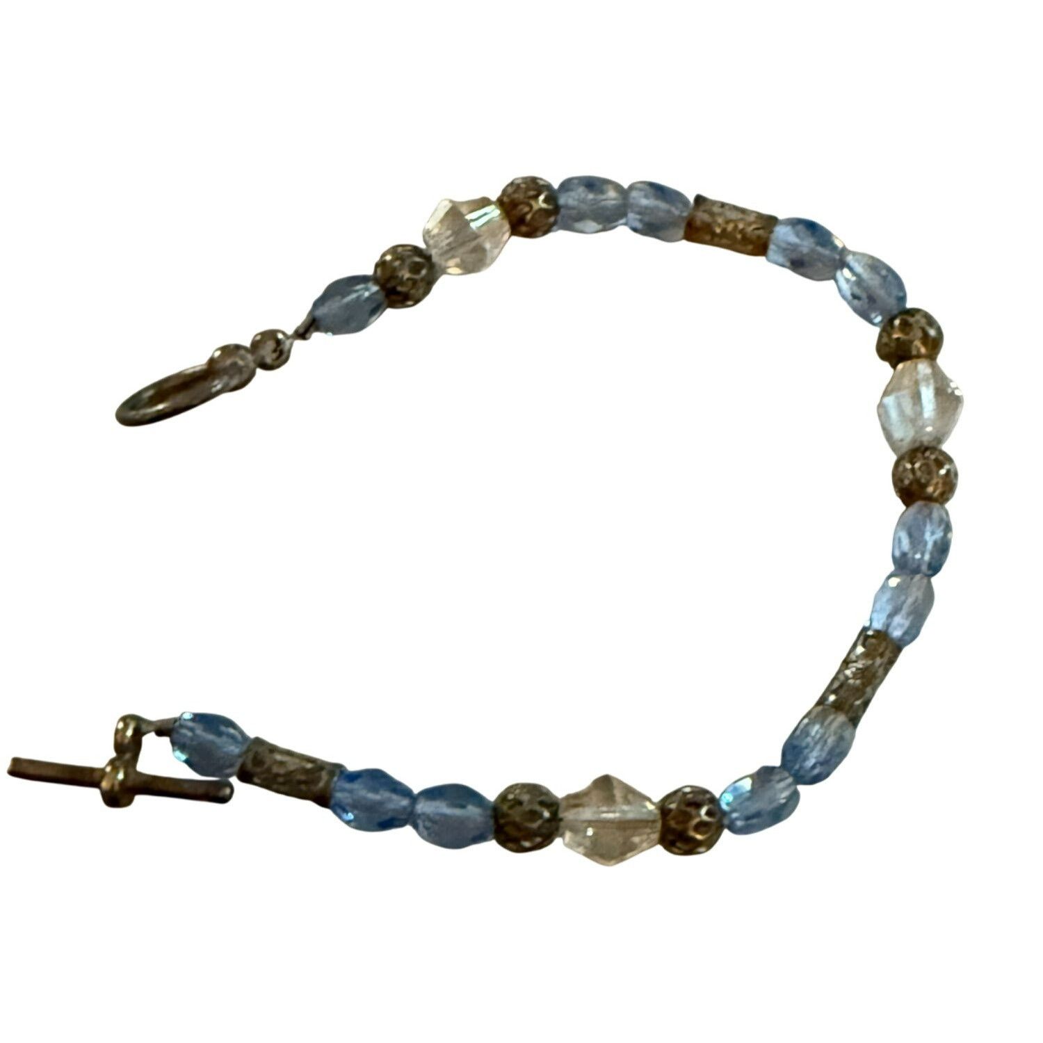 Handmade Handmade Beaded Womens Bracelet With Blue & Clear Beads 7 in Size ONE SIZE - 2 Thumbnail