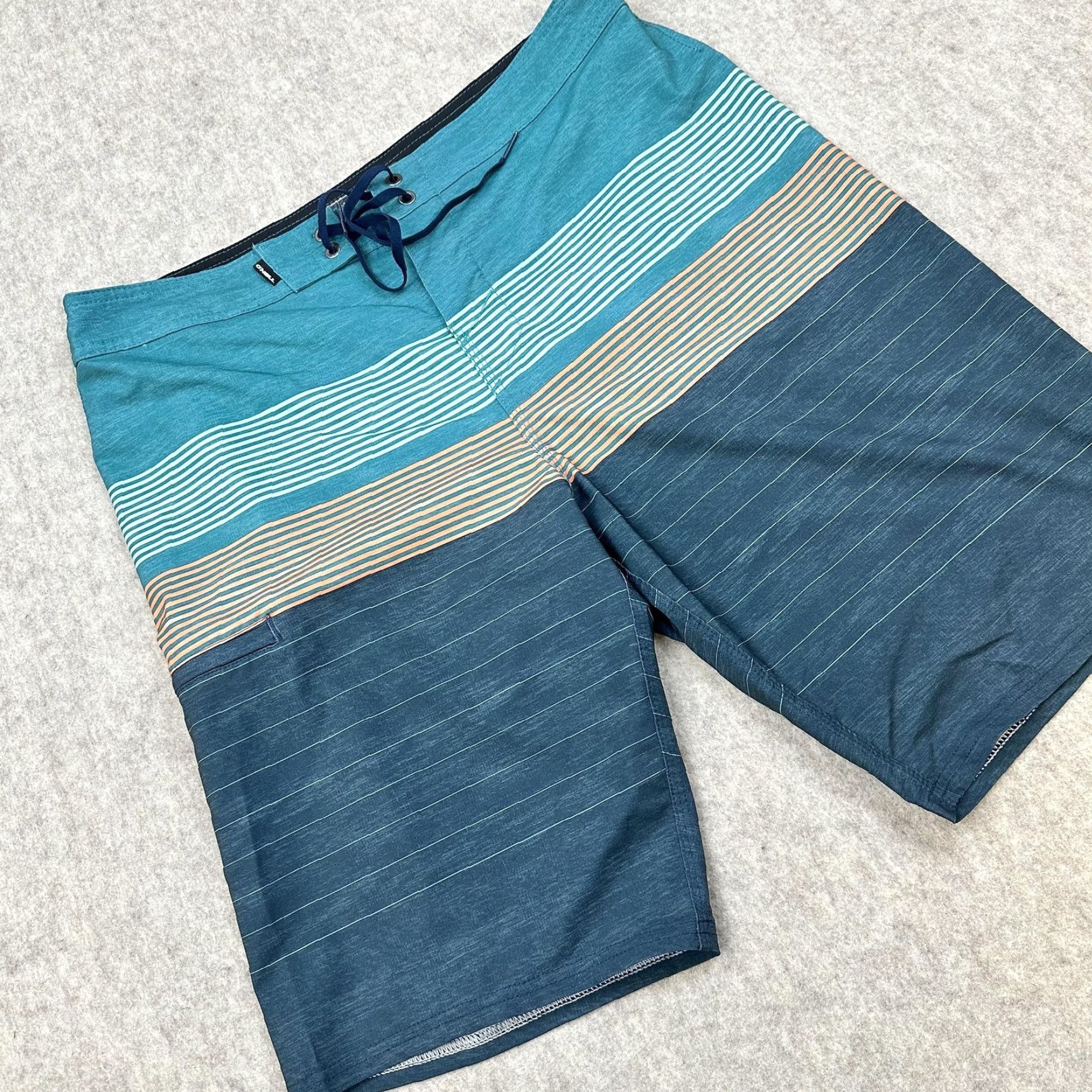 O'Neill O'Neill Hyperfreak Mens 32 Blue Teal Board Shorts Swim Trunks Stretch Striped Drawstring Back Pocket Polyester Spandex Surf Beach Summer Mens Size US 32 / EU 48 - 2 Thumbnail