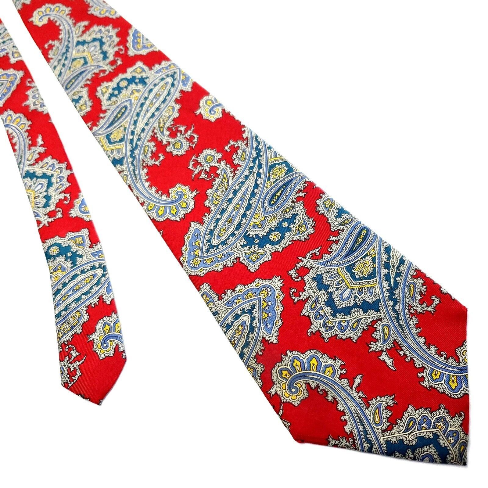 Designer Halston 3 Silk Tie Print Red Paisley Short Wide Size ONE SIZE - 1 Thumbnail
