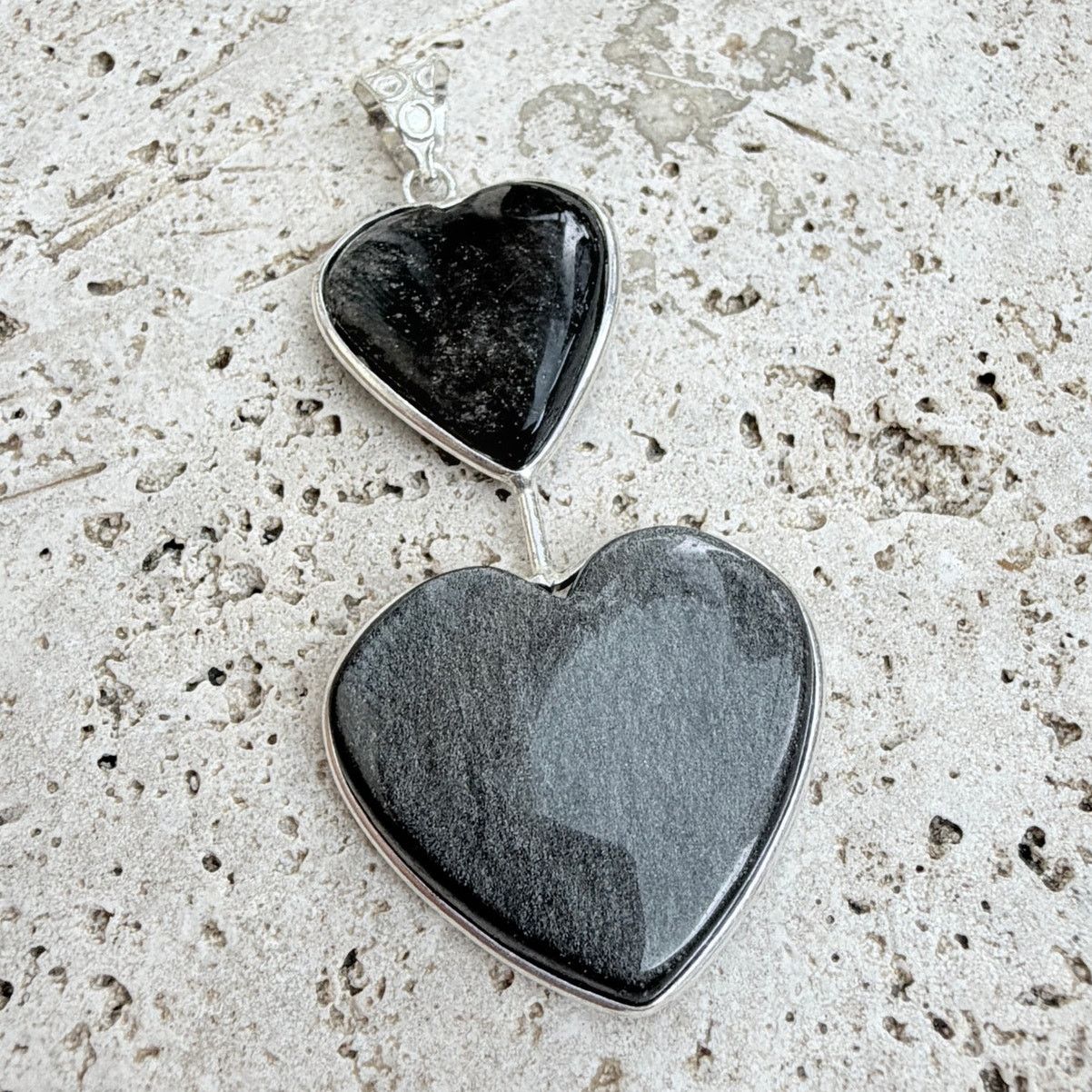 The Unbranded Brand Silver Obsidian Double Heart Pendant 925 Silver Overlayunb Size ONE SIZE - 1 Thumbnail