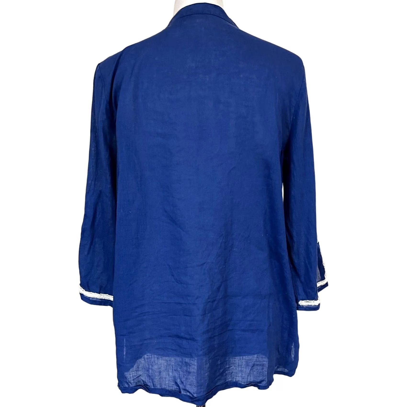 Vintage Chico's Beaded Tunic Top Linen Blend Blouse Long Sleeve Blue Women's Sz M Medium Mens? Size M / US 6-8 / IT 42-44 - 5 Thumbnail