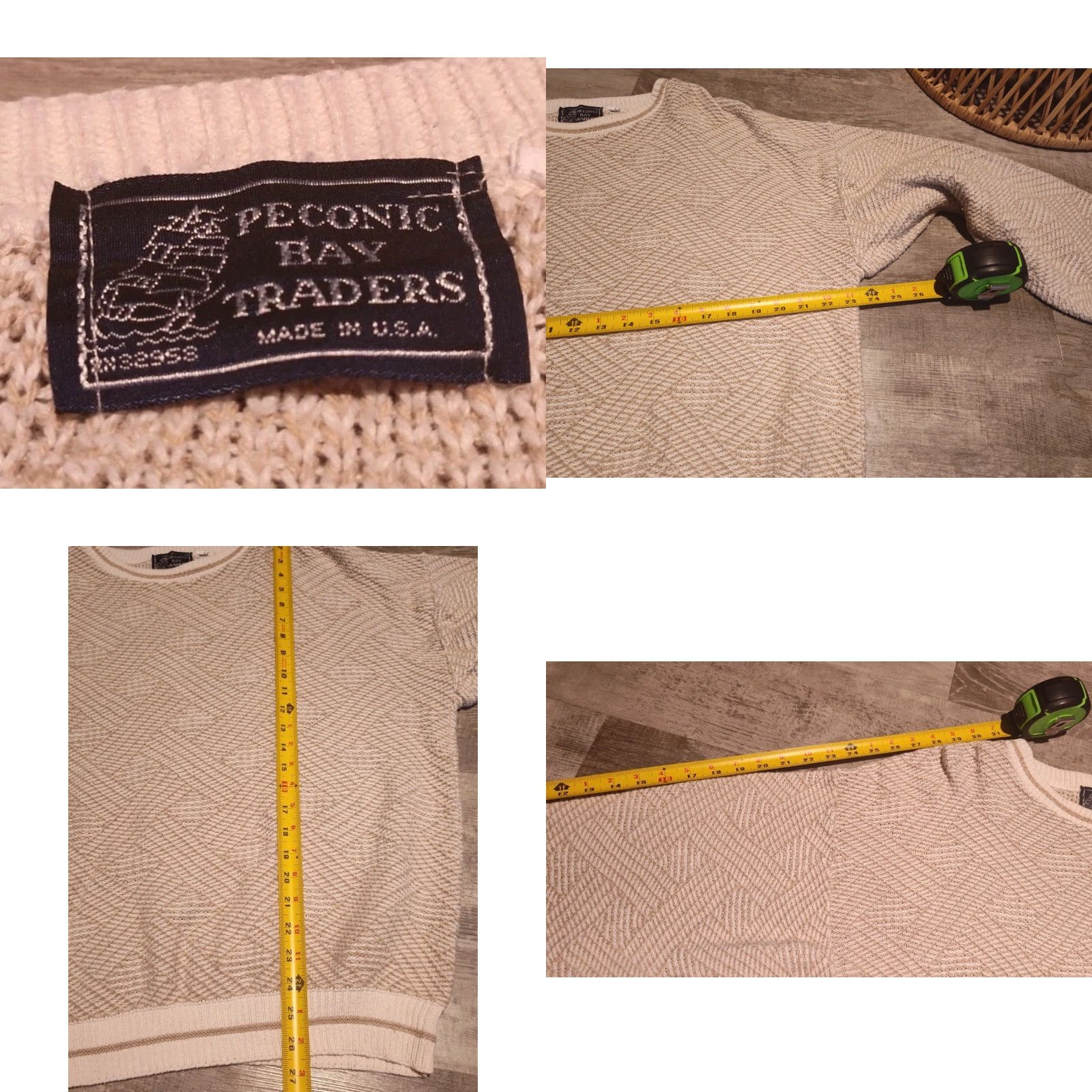 Vintage VINTAGE Peconic Bay Traders Men's Sweater Pullover Cotton Beige Long Sleeve Regular Fit All Seasonsâ€“ USA Made L/XL Size US L / EU 52-54 / 3 - 8 Thumbnail
