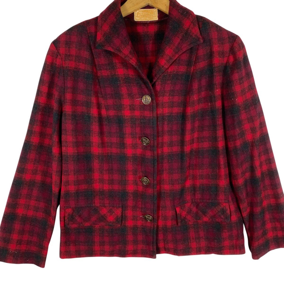 Pendleton Vintage 50s Pendleton Shirt Jacket Red Plaid Wool Shacket Size M / US 6-8 / IT 42-44 - 4 Thumbnail