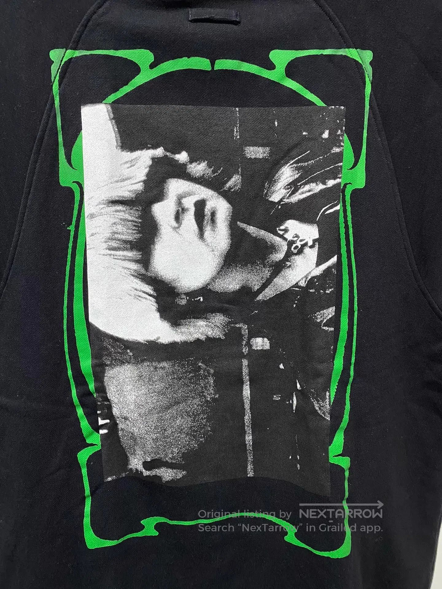 Raf Simons Black Sleeveless Hoodie with Green Graphic Print. Size US M / EU 48-50 / 2 - 4 Thumbnail