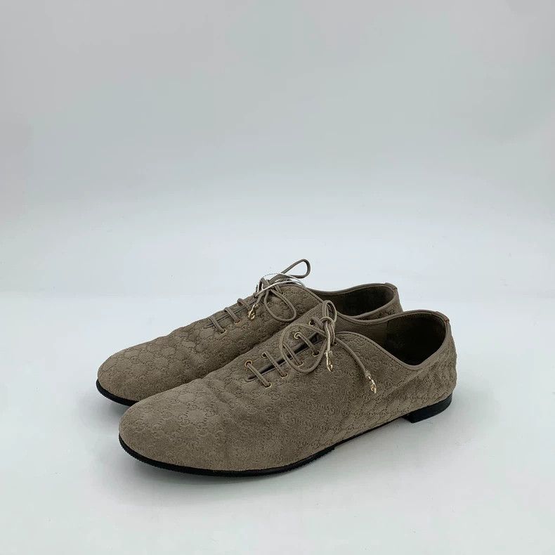 Gucci Gucci Brown Logo Print Lace-Up Flats - dmc Size US 5 / EU 37 - 1 Thumbnail