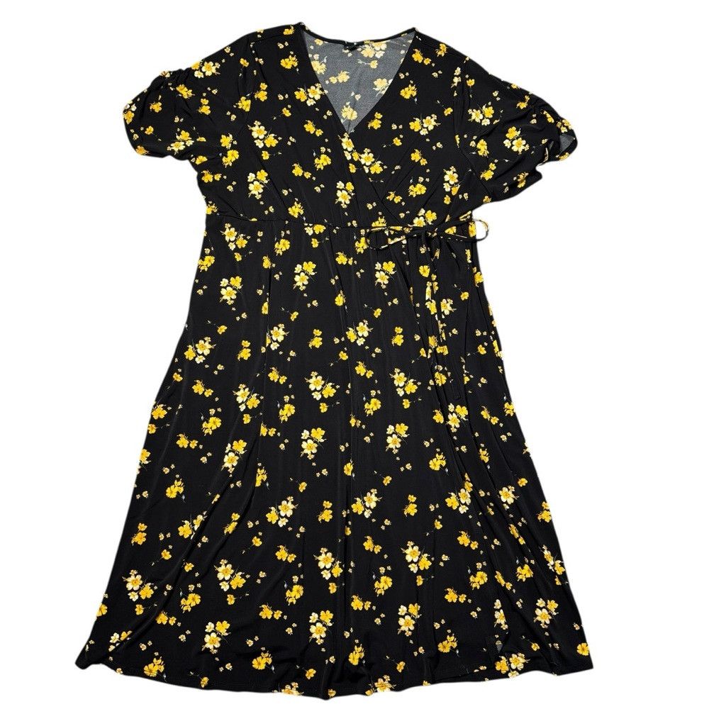 Torrid New Torrid Faux Wrap Black Floral Short Sleeve Dress Size 4 Size 4XL / US 24-26 - 3 Thumbnail