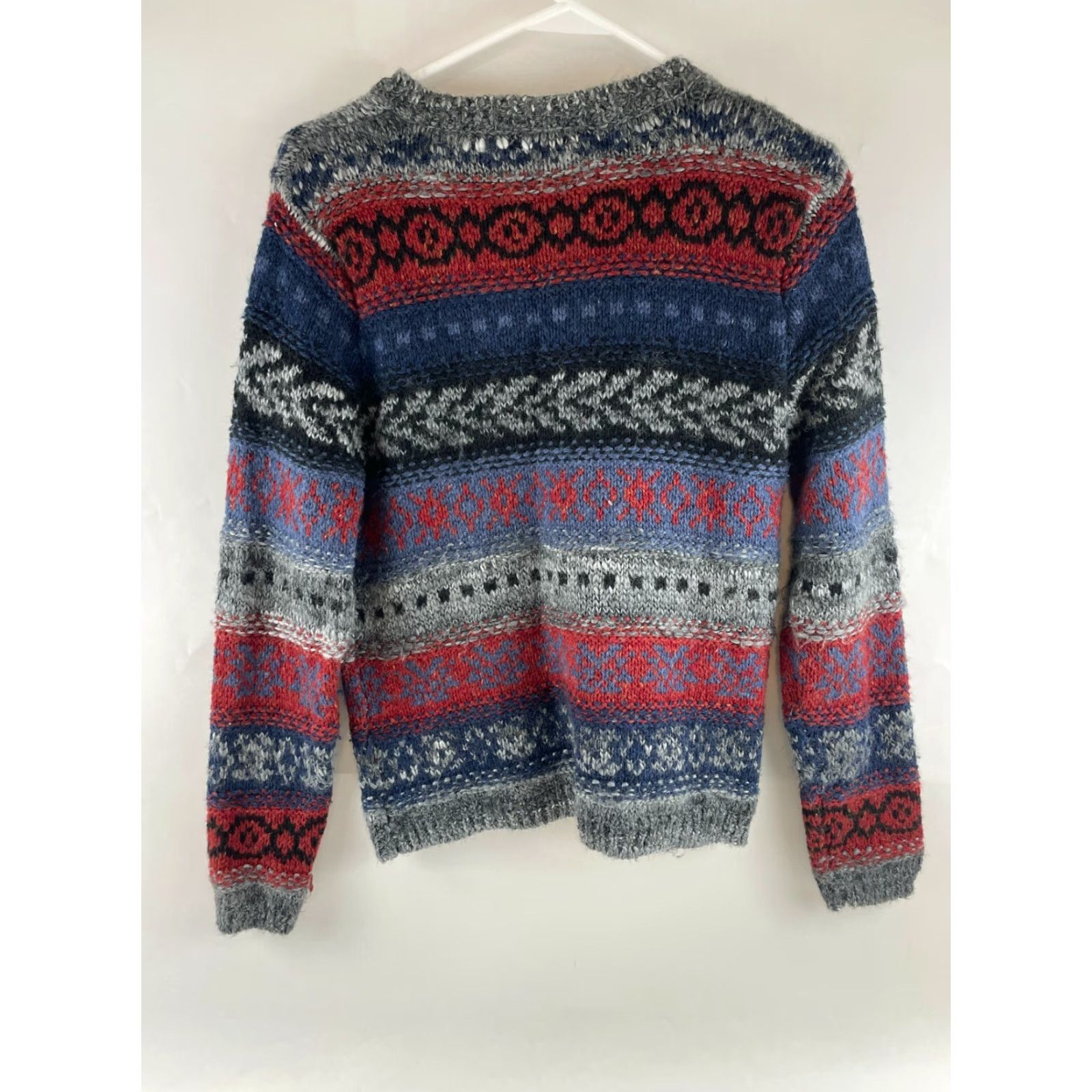 Vintage Tangents Sweater Women's S Gray Blue Red Fair Isle Full Zip Cardigan Wool Blend Size S / US 4 / IT 40 - 2 Thumbnail