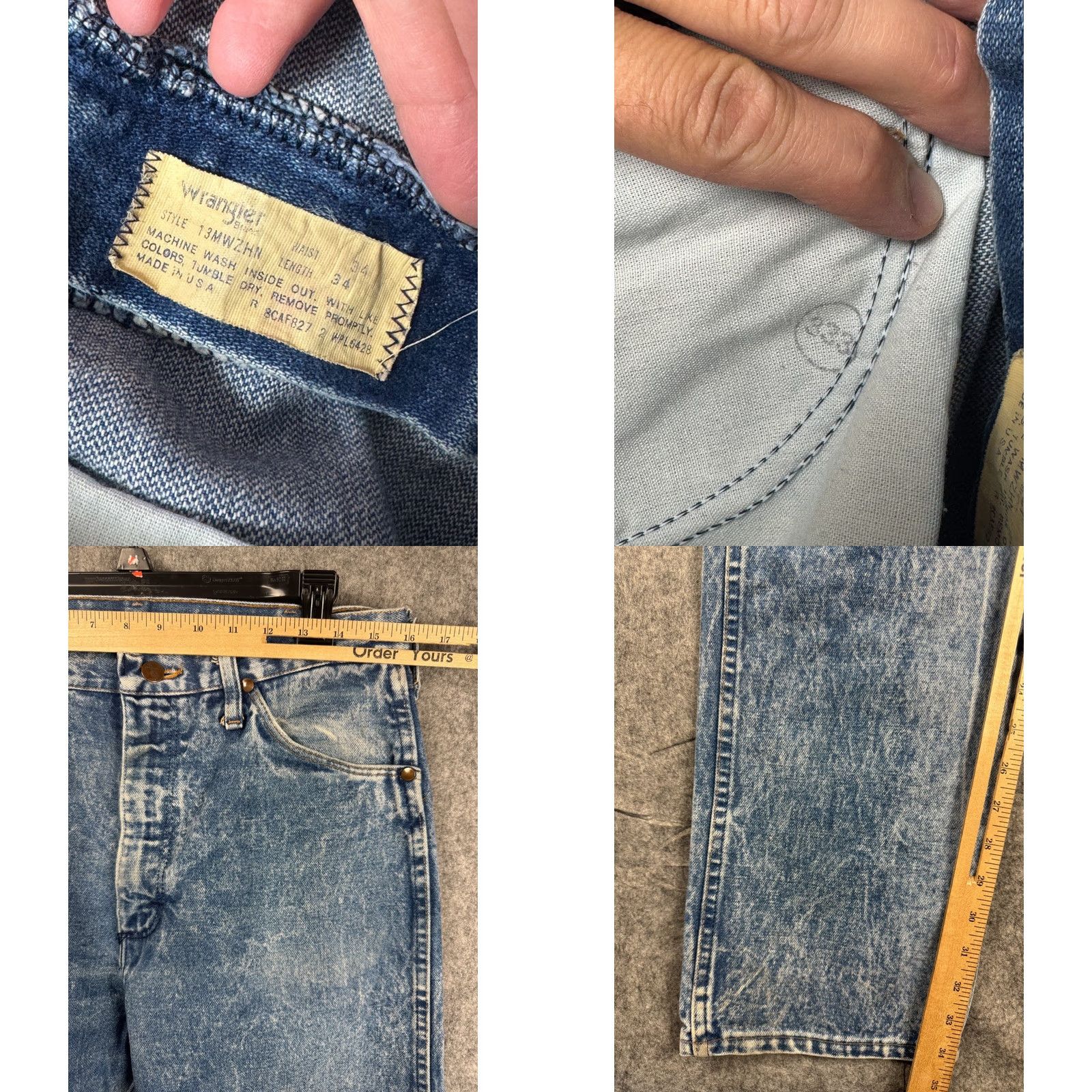 Wrangler VINTAGE Wrangler Jeans Mens 34 x 34 Blue USA Cowboy Worn 13MWZHN 5-Pocket Straight Regular Inseam 34 Mens Size US 34 / EU 50 - 8 Thumbnail