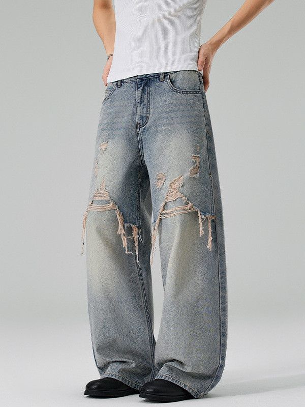 Vintage American high street ripped straight leg loose jeans Size US 32 / EU 48 - 2 Thumbnail