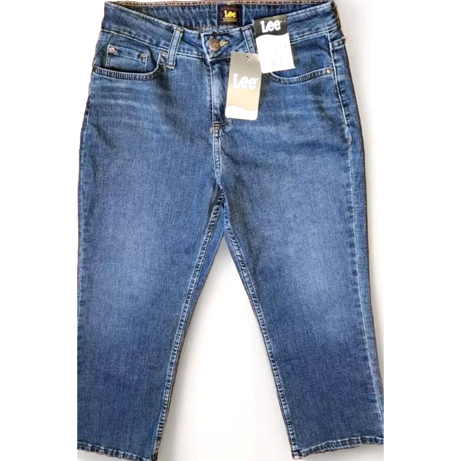 Lee LEE Crop Jeans Dark Denim Capris Stormy Lines Women's Mid Rise 6M Pants NWT Cotton Blend Blue Regular Pants 28" Waist 22" Inseam Capris/Jeans Womens Size 28" / US 6 / IT 42 - 2 Thumbnail
