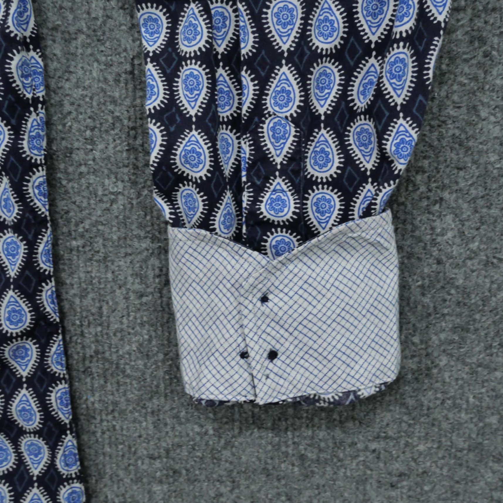 Vintage Thomas Dean Shirt Mens Large Blue Paisley Button Up Long Sleeve Dress Shirt Size 42R - 2 Thumbnail