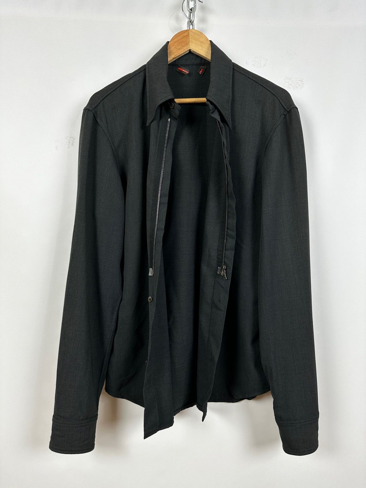 Prada Vintage Prada Technical Zip/Button Wool Shirt Size US L / EU 52-54 / 3 - 1 Thumbnail