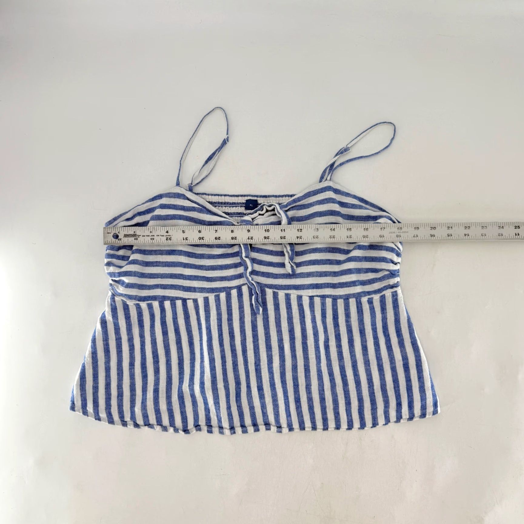 Old Navy Old Navy Camisole Blouse XL Blue Striped Sweetheart Tie Front Sleeveless Linen Blend Beachy Coastal Womens Shirt Size XL / US 12-14 / IT 48-50 - 8 Thumbnail