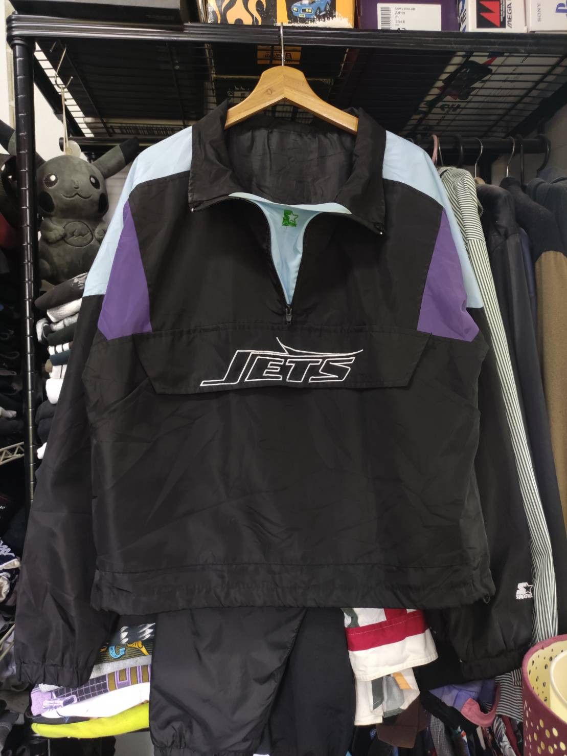 NFL Vtg New York Jets Pullover Half Zip Detachable Hoodie jacket Size US L / EU 52-54 / 3 - 7 Thumbnail