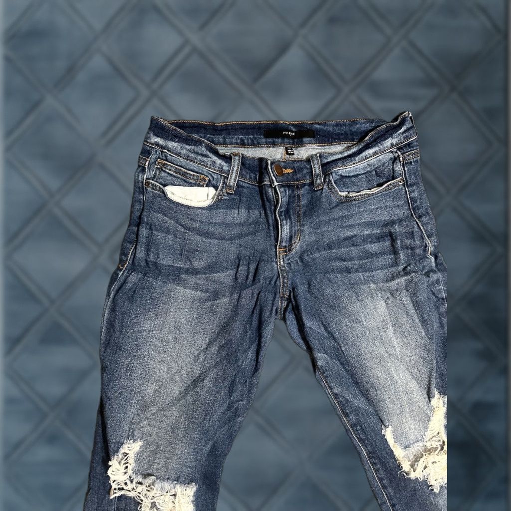 Vintage Harper Jeans Womens Skinny Mid Rise Dark Wash Blue Denim Stretch Distressed Size 29" - 1 Thumbnail