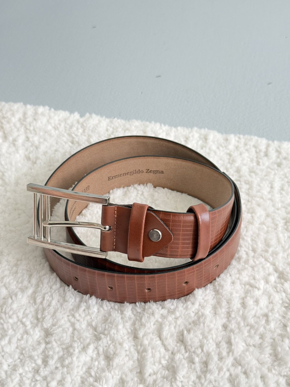 Ermenegildo Zegna Ermenegildo Zegna Brown Textured Leather Belt Buckle 95/110 Size ONE SIZE - 2 Thumbnail