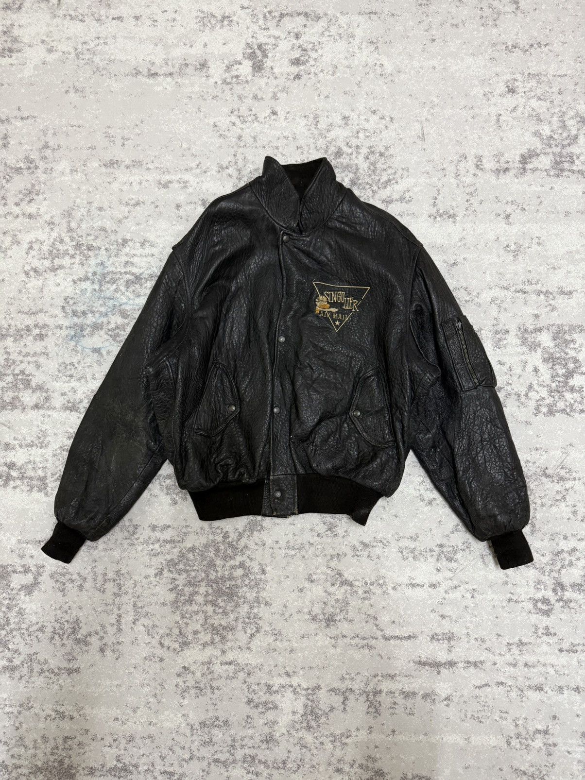 Genuine Leather Vintage 80s SINGULIER AIR MAIL FLIGHT BOMBER JACKET LEATHER Size US XL / EU 56 / 4 - 3 Thumbnail
