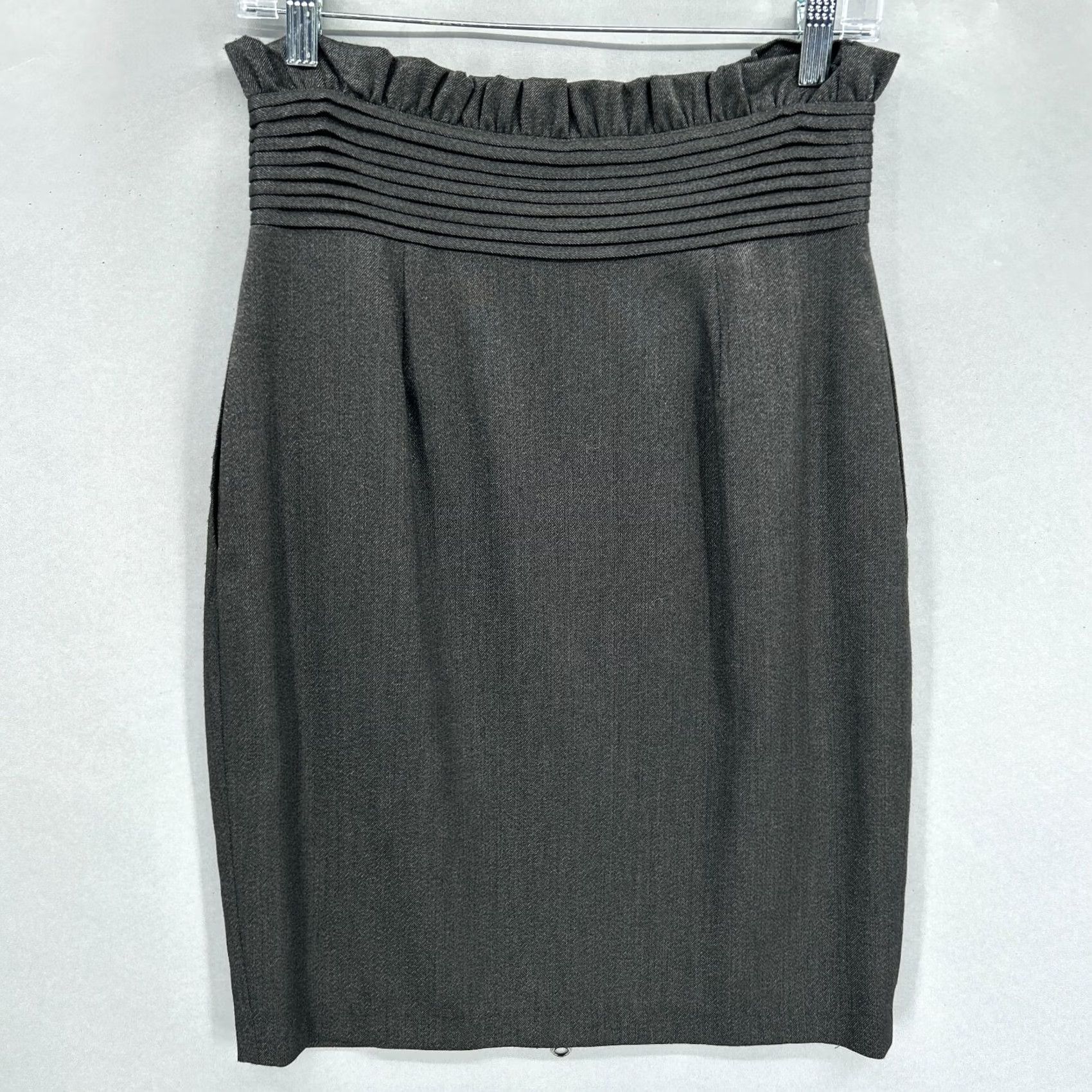 Adam Lippes Adam Lippes Skirt Womens Size 4 Gray Charcoal Pencil High Waist Pleated Zip Ruffle Size 27" / US 4 / IT 40 - 4 Thumbnail