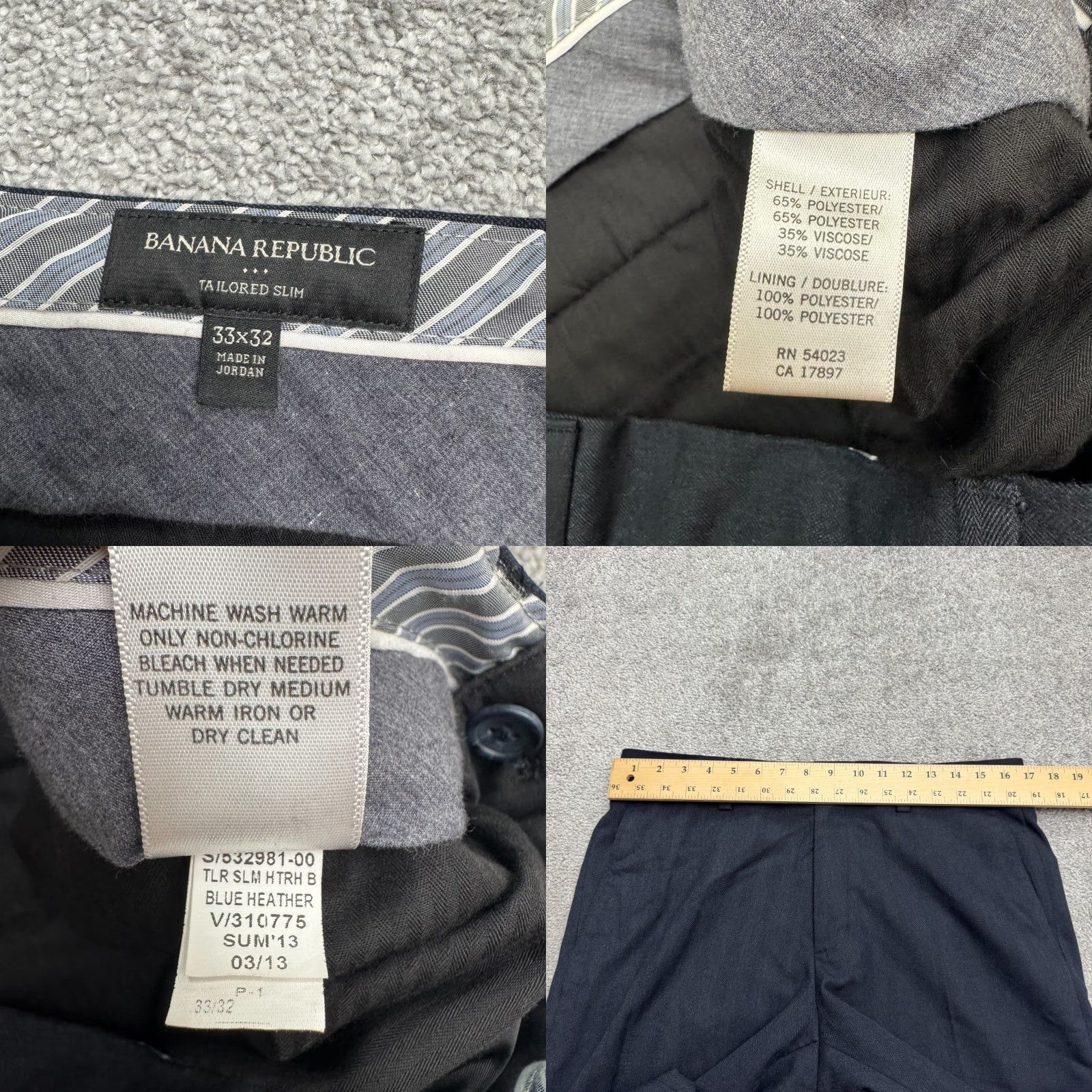 Banana Republic Banana Republic Slim Dress Pants Men 33x32 Blue Flat Front Straight Dress Pants Size US 33 - 8 Thumbnail