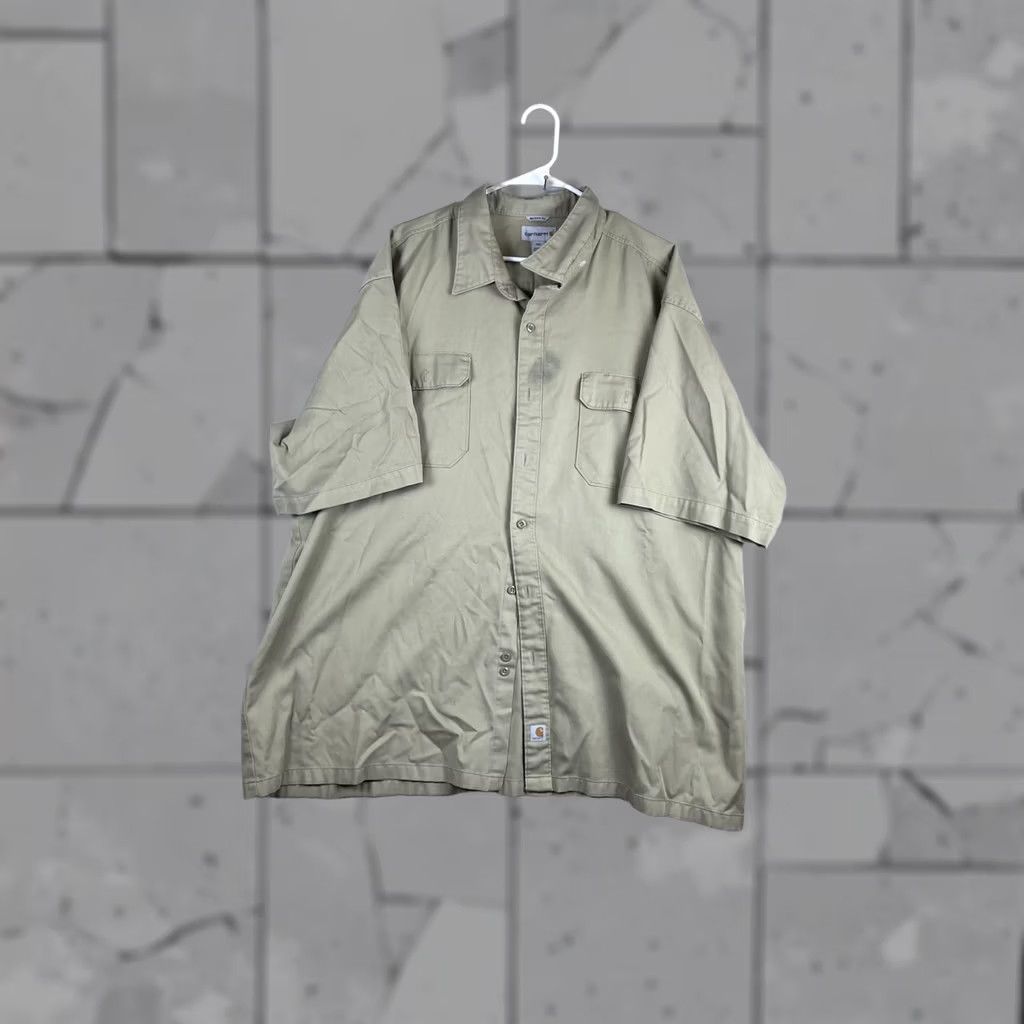 Carhartt Carhartt Shirt Mens Big 4XL Beige Solid Short Sleeve Button Twill Workwear Size US XXL / EU 58 / 5 - 1 Thumbnail