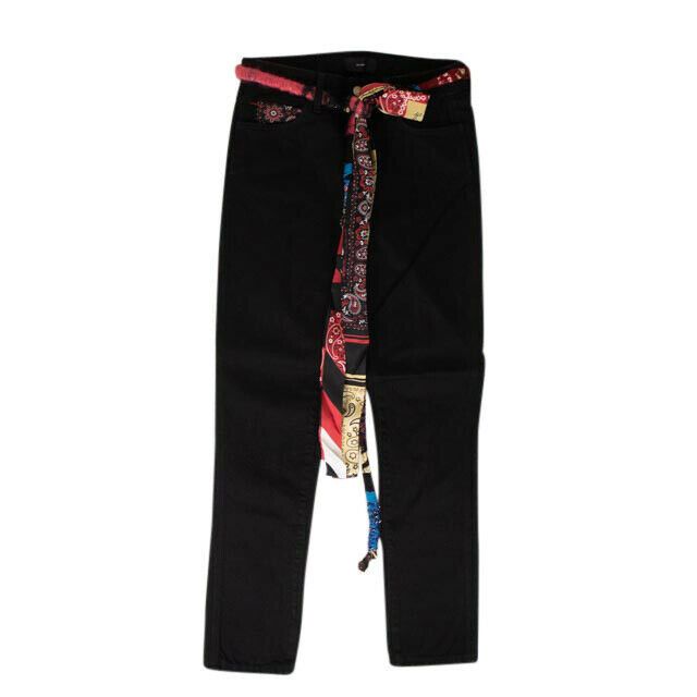 image of Alanui Black Denim Silk Bandana Skinny Jeans Pants Size 26, Women's