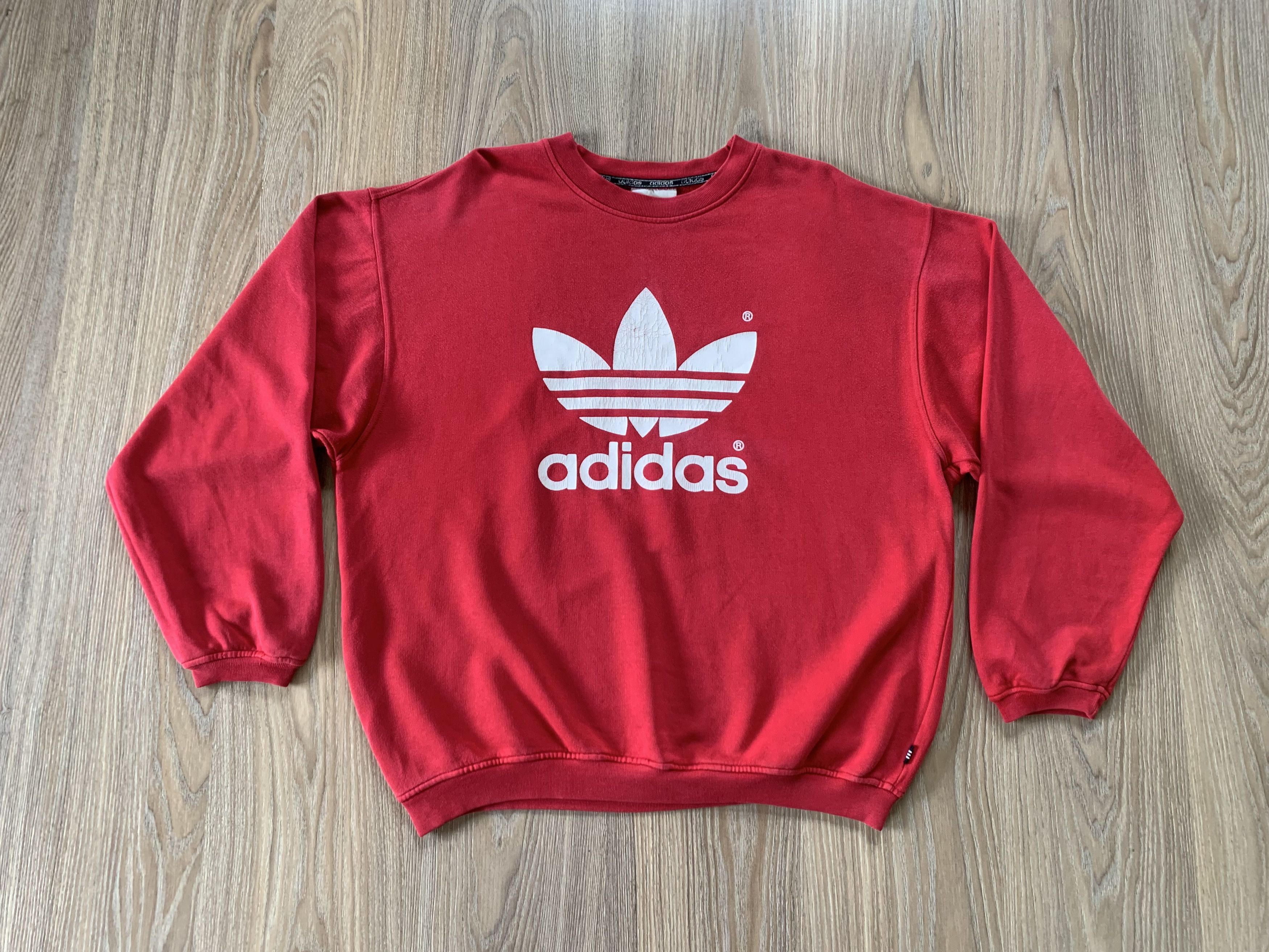 Adidas × Vintage Adidas Big Logo Red Cotton Vintage Sweatshirt Size US L / EU 52-54 / 3 - 2 Thumbnail