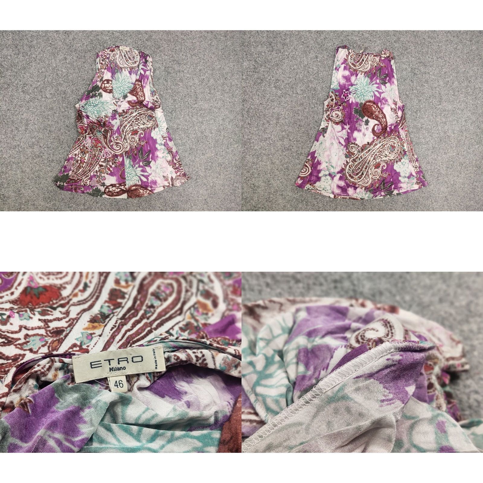 Etro ETRO Blouse Shirt Sleeveless Multicolor Floral Art Design V-Neck Jersey Silk Viscose Women 46 Size L / US 10 / IT 46 - 8 Thumbnail