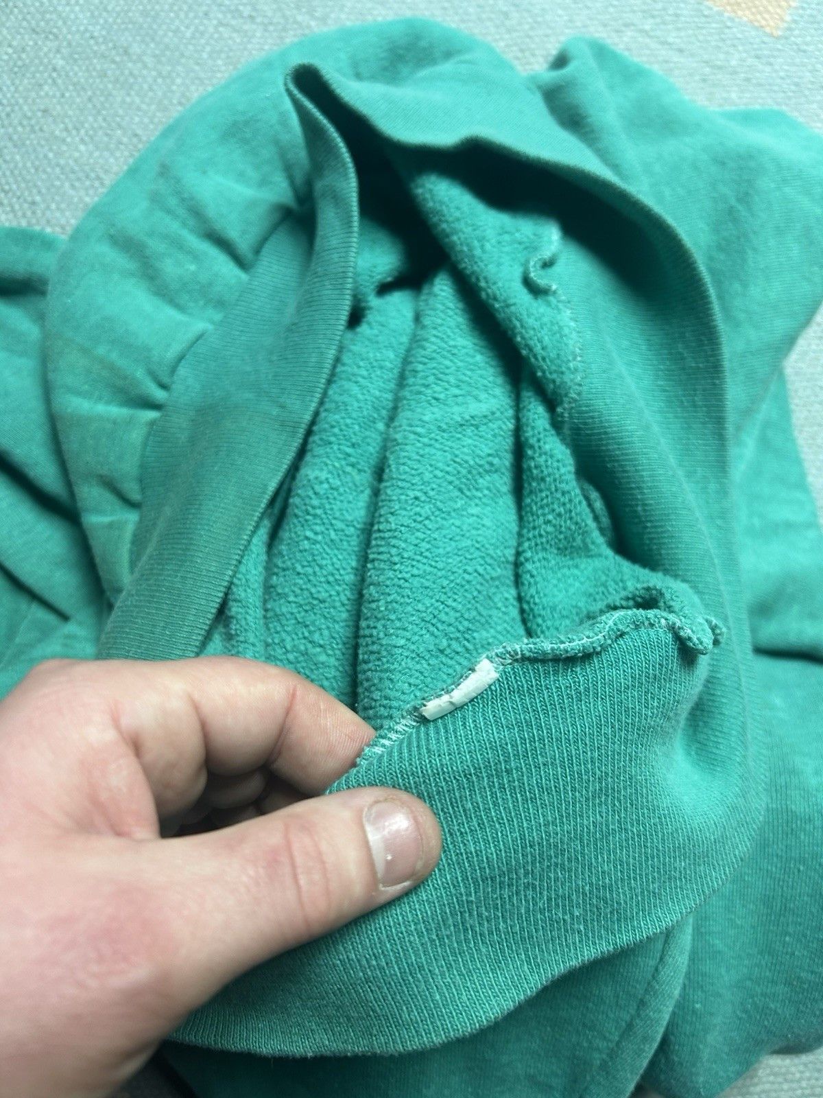 Vintage VTG 70s hoodie sweatshirt blank teal turquoise distressed M Size US M / EU 48-50 / 2 - 10 Thumbnail