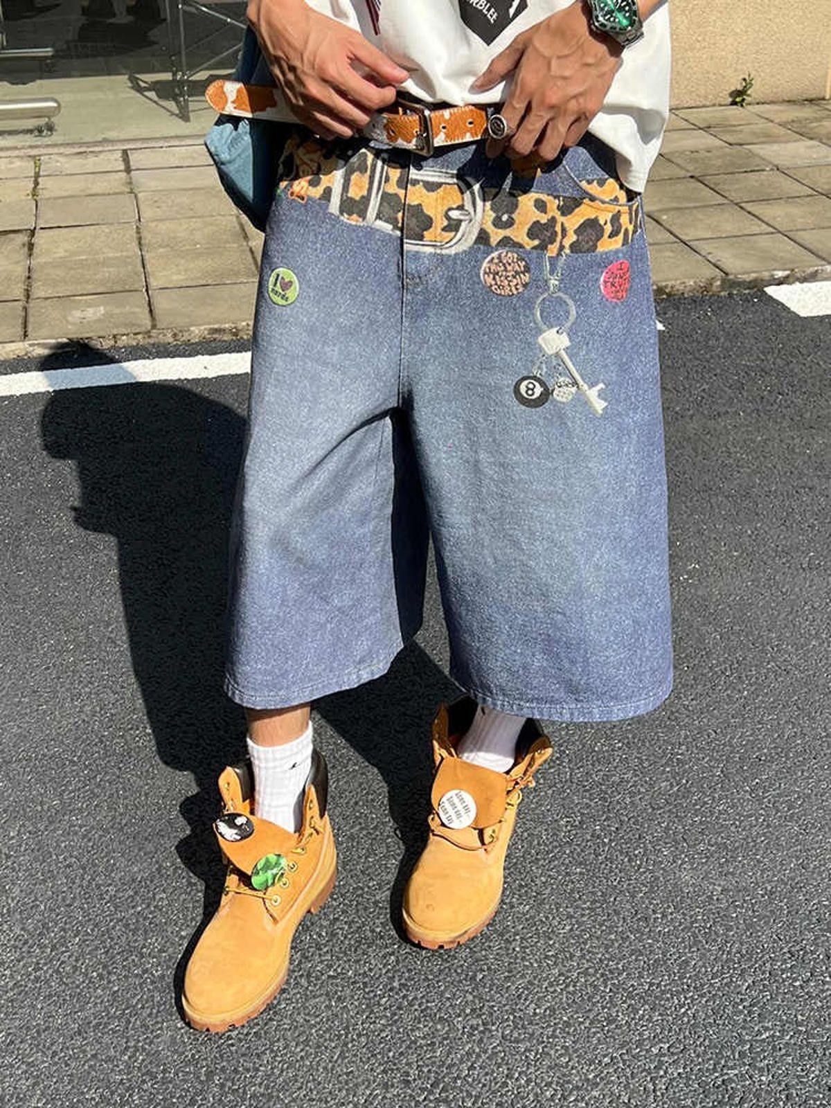 Jean × Vintage Denim Jorts with Unique Belt Patchwork Print Size US 30 / EU 46 - 3 Thumbnail