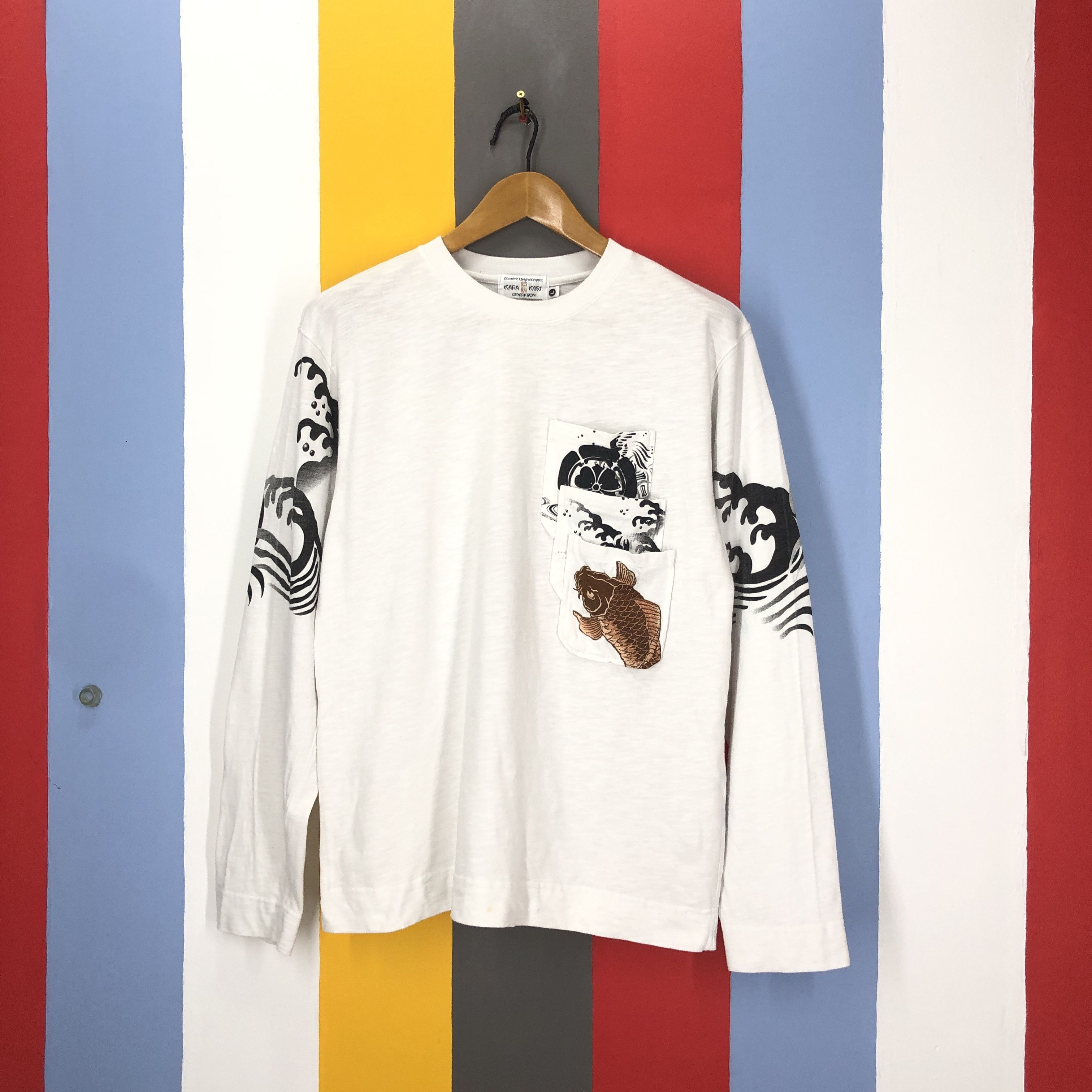 Japanese Brand KARAKURI Embroidery Koi Rare Triple Pocket L/S Tees #1583/01 Size US M / EU 48-50 / 2 - 9 Thumbnail