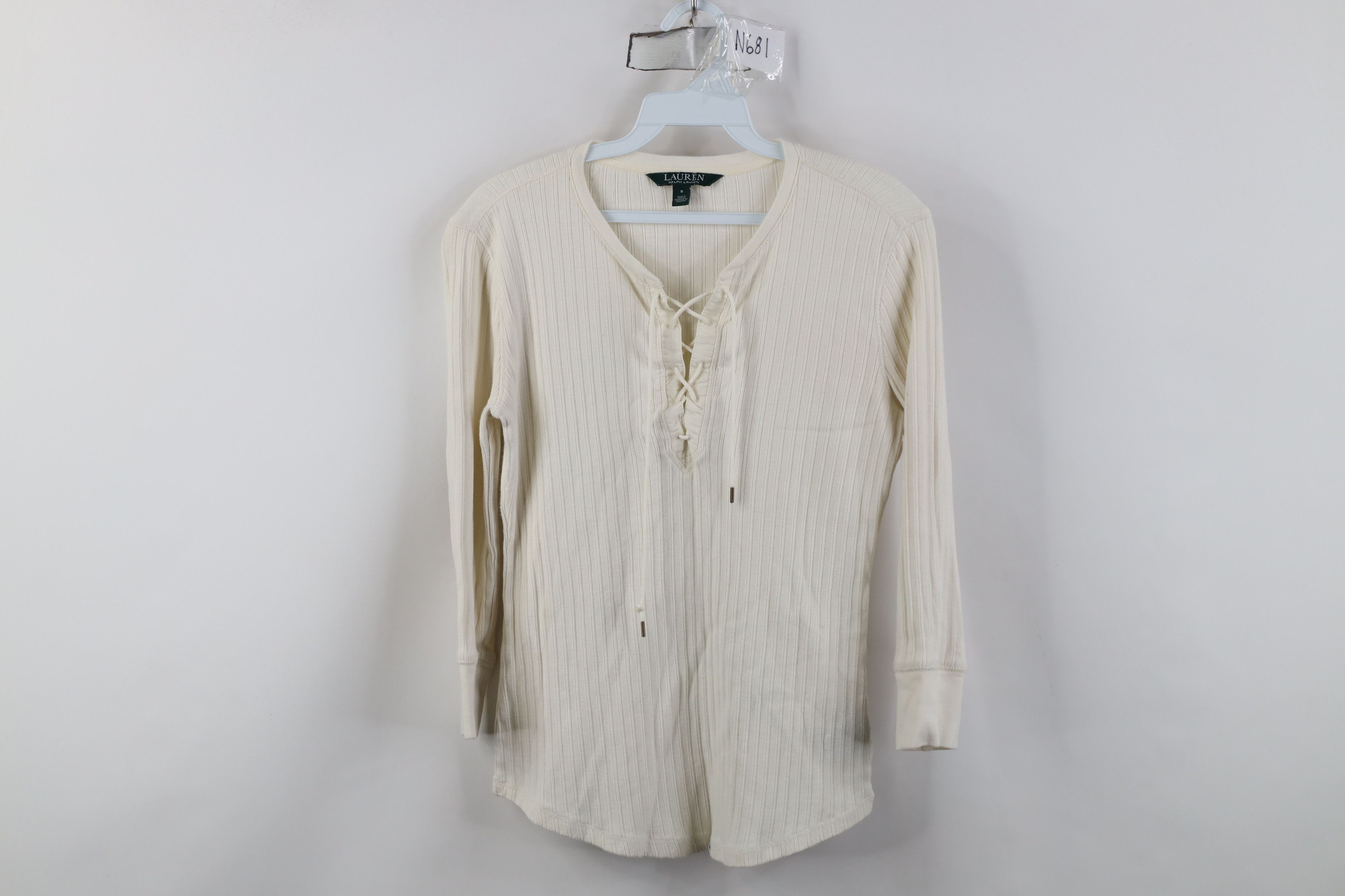 Polo Ralph Lauren Vintage 90s Y2K Ralph Lauren Ribbed Knit Tie Lace T-Shirt Size S / US 4 / IT 40 - 1 Thumbnail