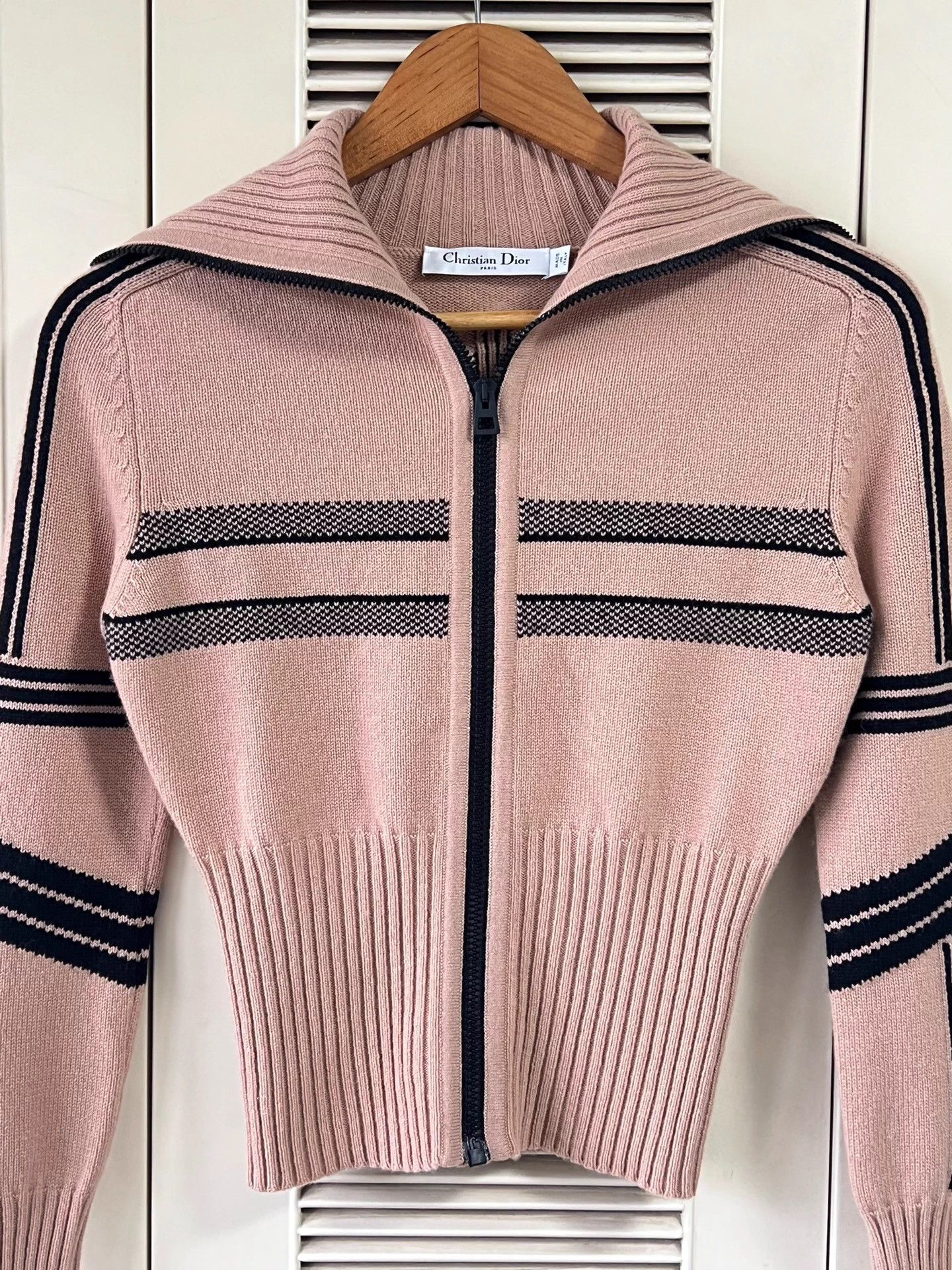 Dior Dior Women's Pink Black Stripe Star Logo Knit Cardigan 34 Size XS / US 0-2 / IT 36-38 - 3 Thumbnail