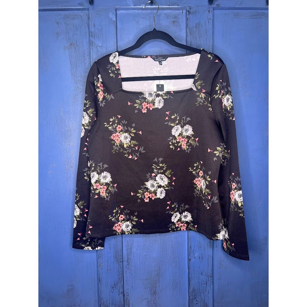 Other Square Neck Floral Long Sleeve Top Romantic Chic Feminine Size M / US 6-8 / IT 42-44 - 7 Thumbnail