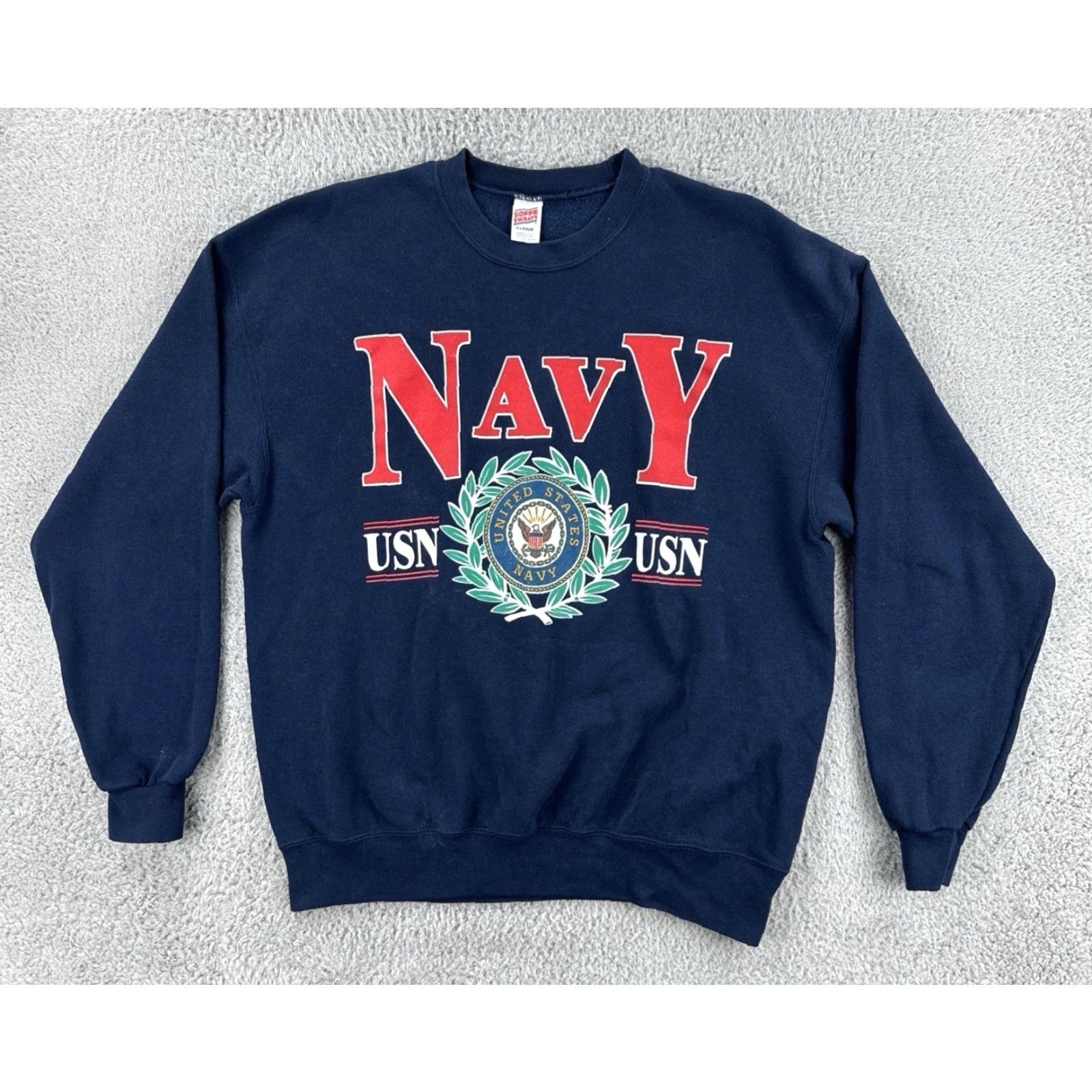 Soffe VINTAGE Soffe Sweatshirts Shirt Adult XL Blue United States Navy USN 90s Patriotic Mens PullOver Crewneck Sweatshirt Blue USA 90s Patriotic Size US XL / EU 56 / 4 - 2 Thumbnail