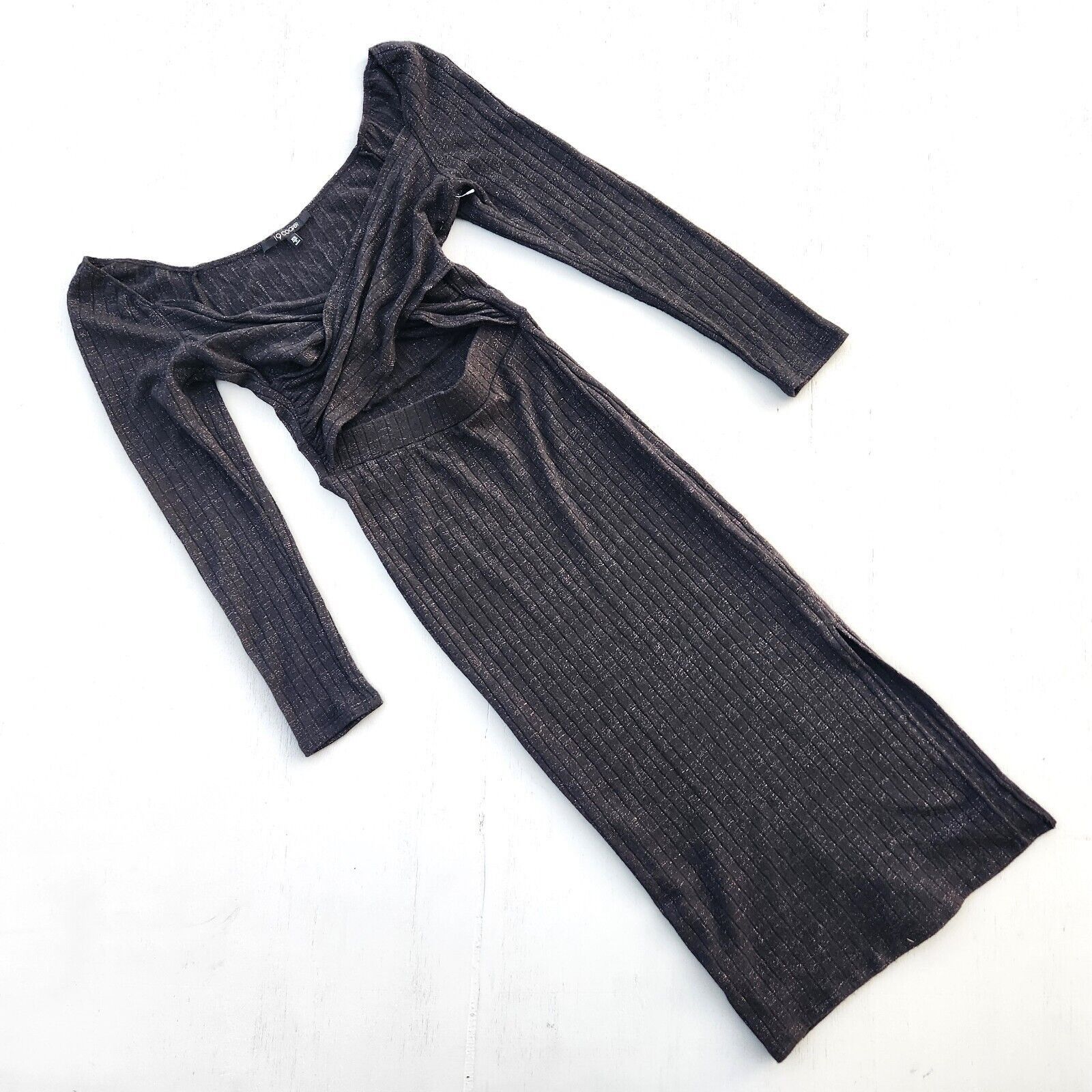 The Unbranded Brand 19 Cooper Women Black Metallic Midi Bodycon Dress Size XS Size XS / US 0-2 / IT 36-38 - 2 Thumbnail