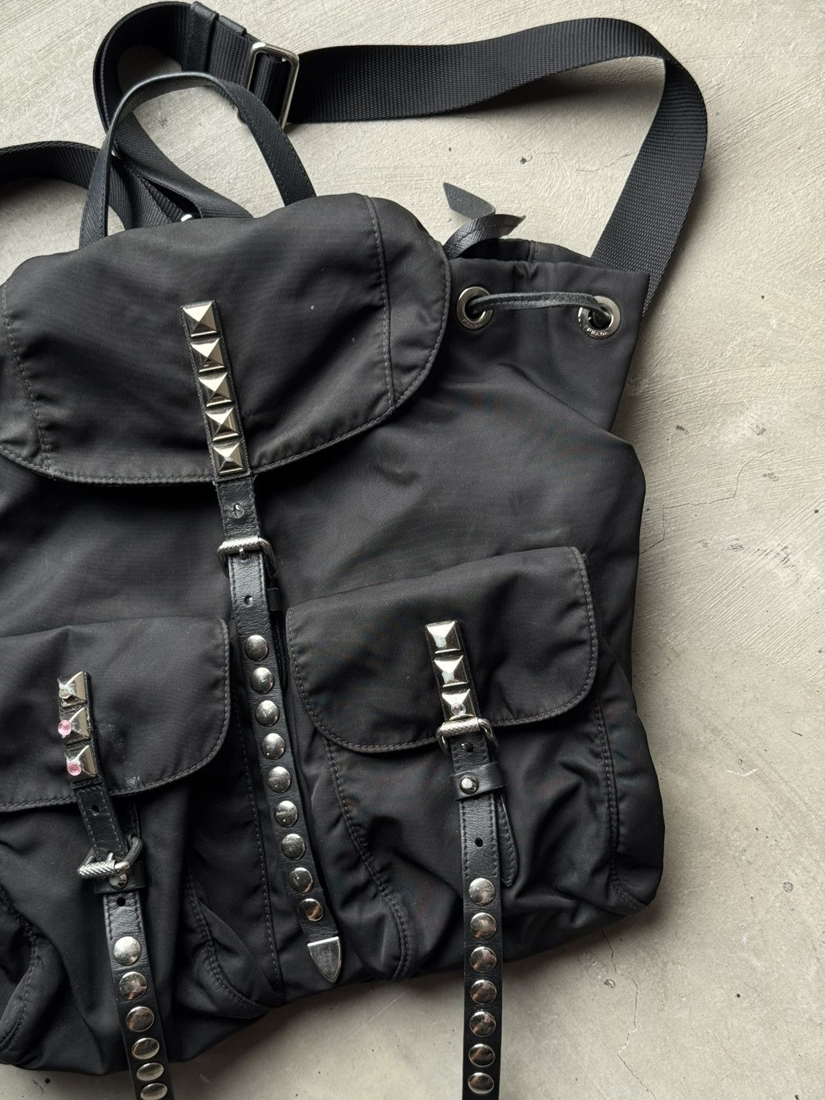 Prada Prada Black Nylon Studded Vela Backpack Size ONE SIZE - 5 Thumbnail