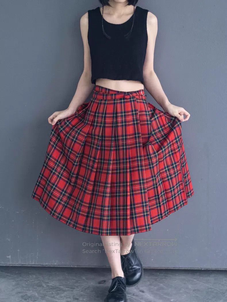 Junya Watanabe Junya Watanabe size F Red plaid wrap-around skirt Size 23" - 4 Thumbnail