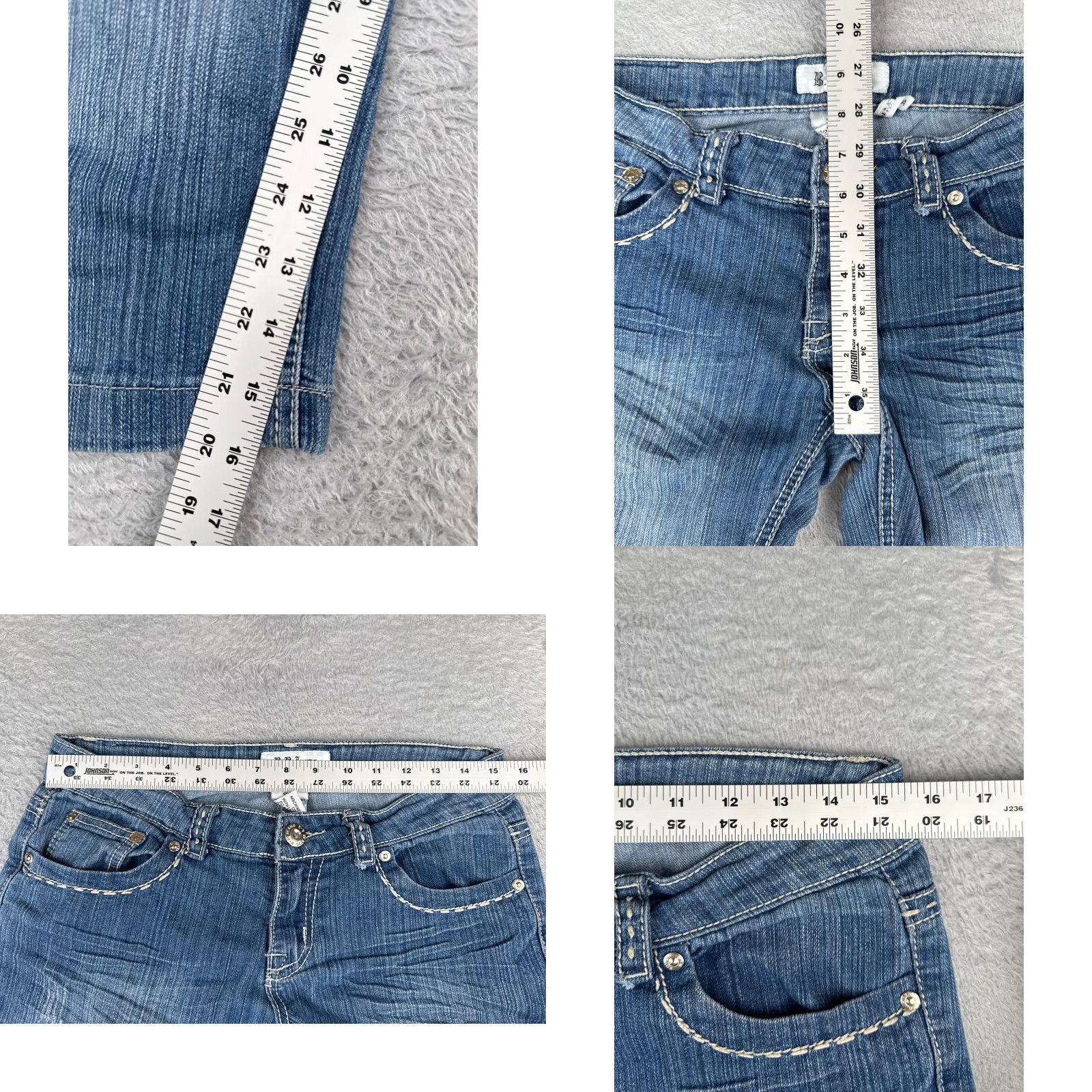 Vintage B.B Jeans Juniors 9 Blue Denim Capri Pants Low Rise Embroidered Zipper 30x16 Womens Size 30" / US 8 / IT 44 - 8 Thumbnail
