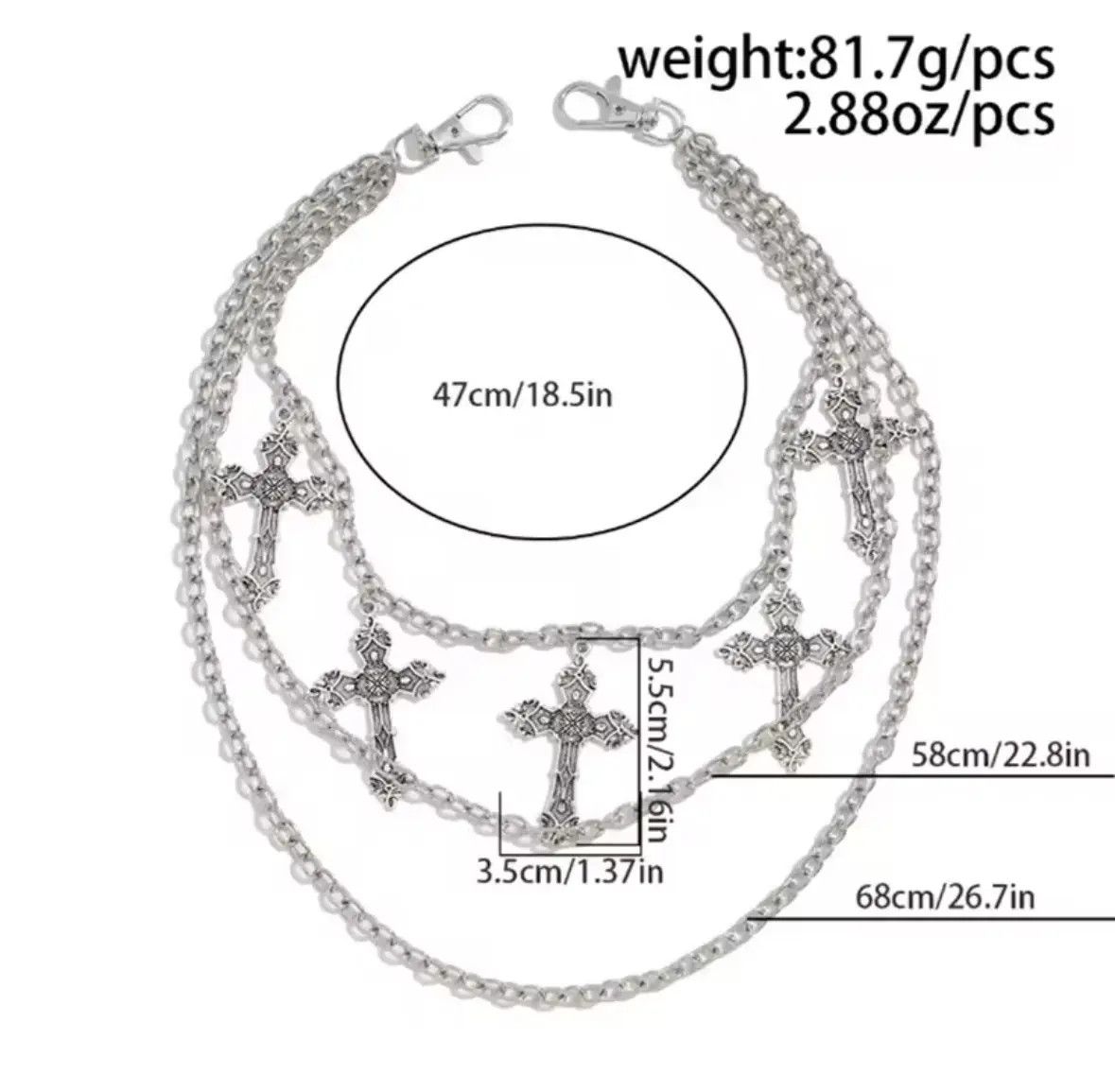 Other Punk Metal Pants Chain Wallet Belt Chain Cross Pendant Size ONE SIZE - 5 Thumbnail