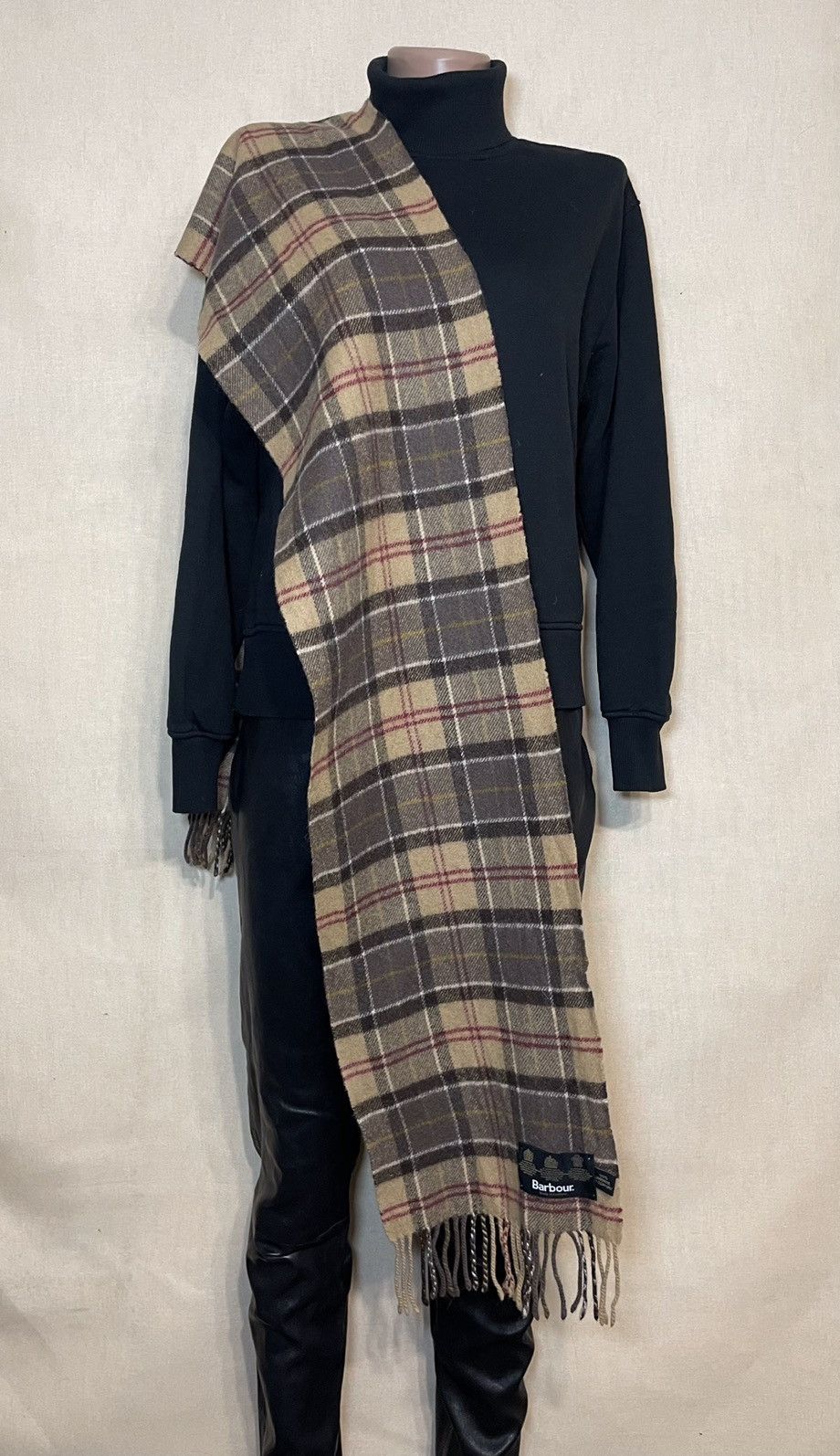 Barbour Barbour beige light brown tartan wool scarf Size ONE SIZE - 2 Thumbnail