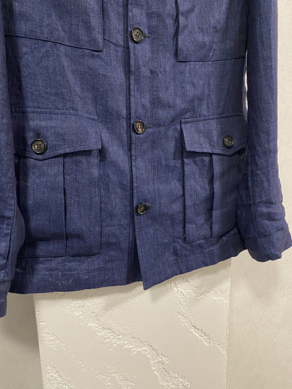 Luigi Borrelli Luigi Borelli Napoli Blue Linen Light Coat Jacket Size: 54 Size US L / EU 52-54 / 3 - 3 Thumbnail