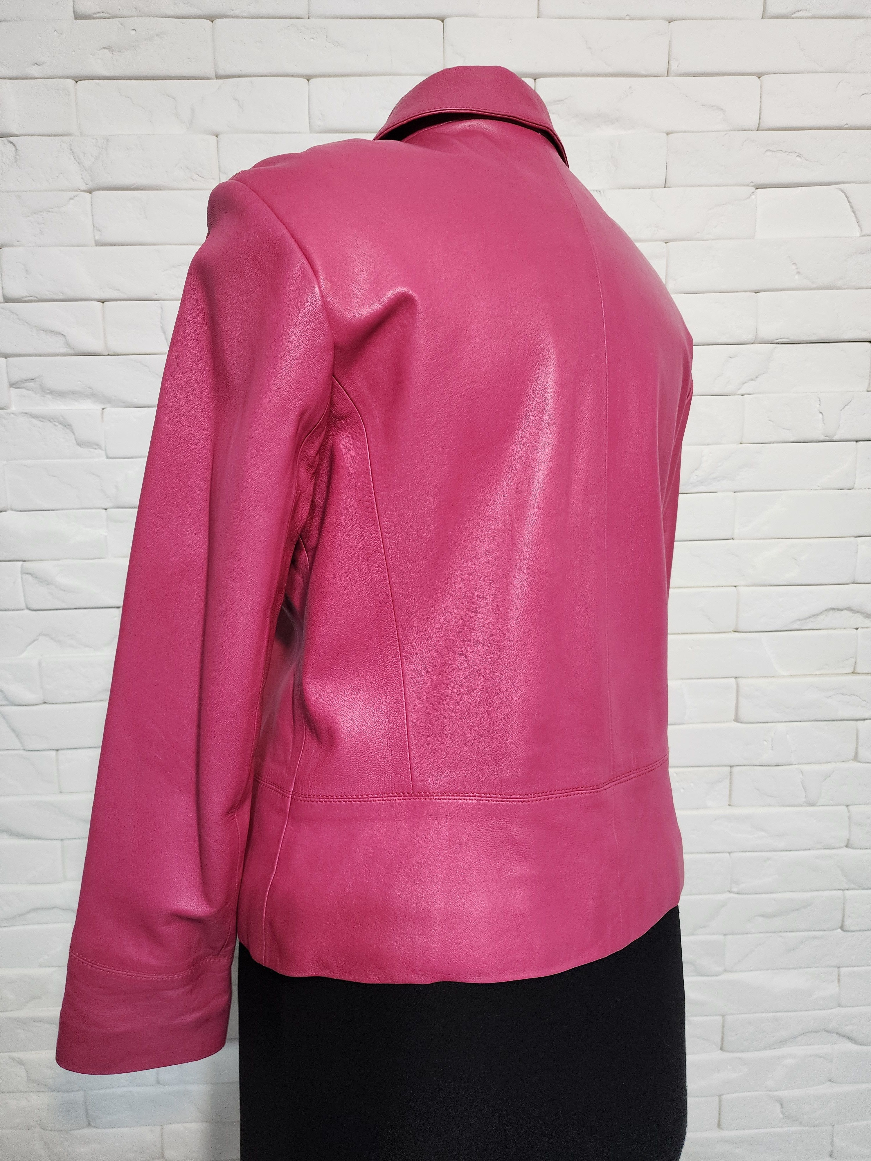 Designer Pink Leather Women's Sporty Jacket: Size M / US 6-8 / IT 42-44 - 6 Thumbnail